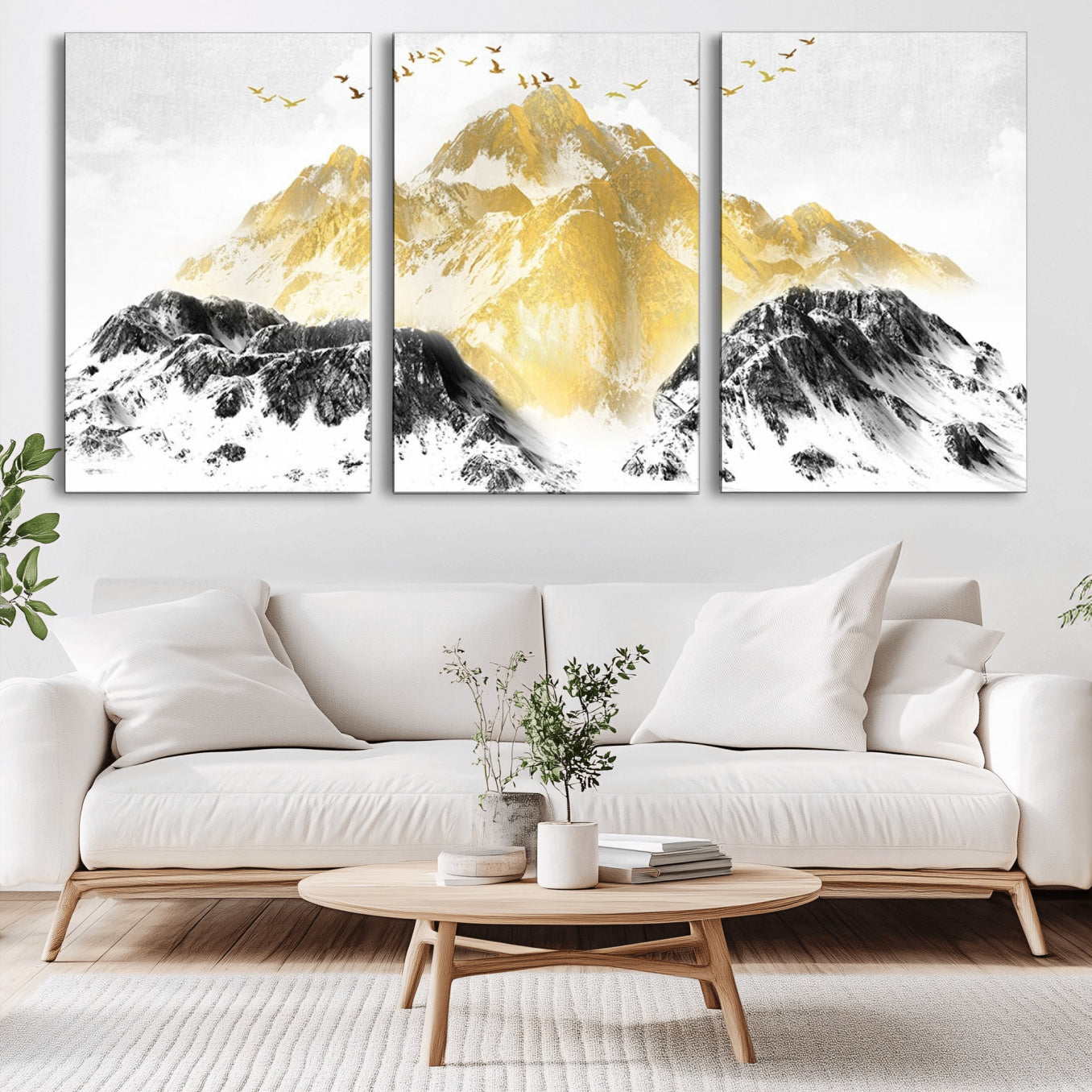 37733-MGV-CV-36X24-Golden Mountain Triptych Wall Art Canvas Print, Modern Giclee Canvas Print, Nature Landscape Decor