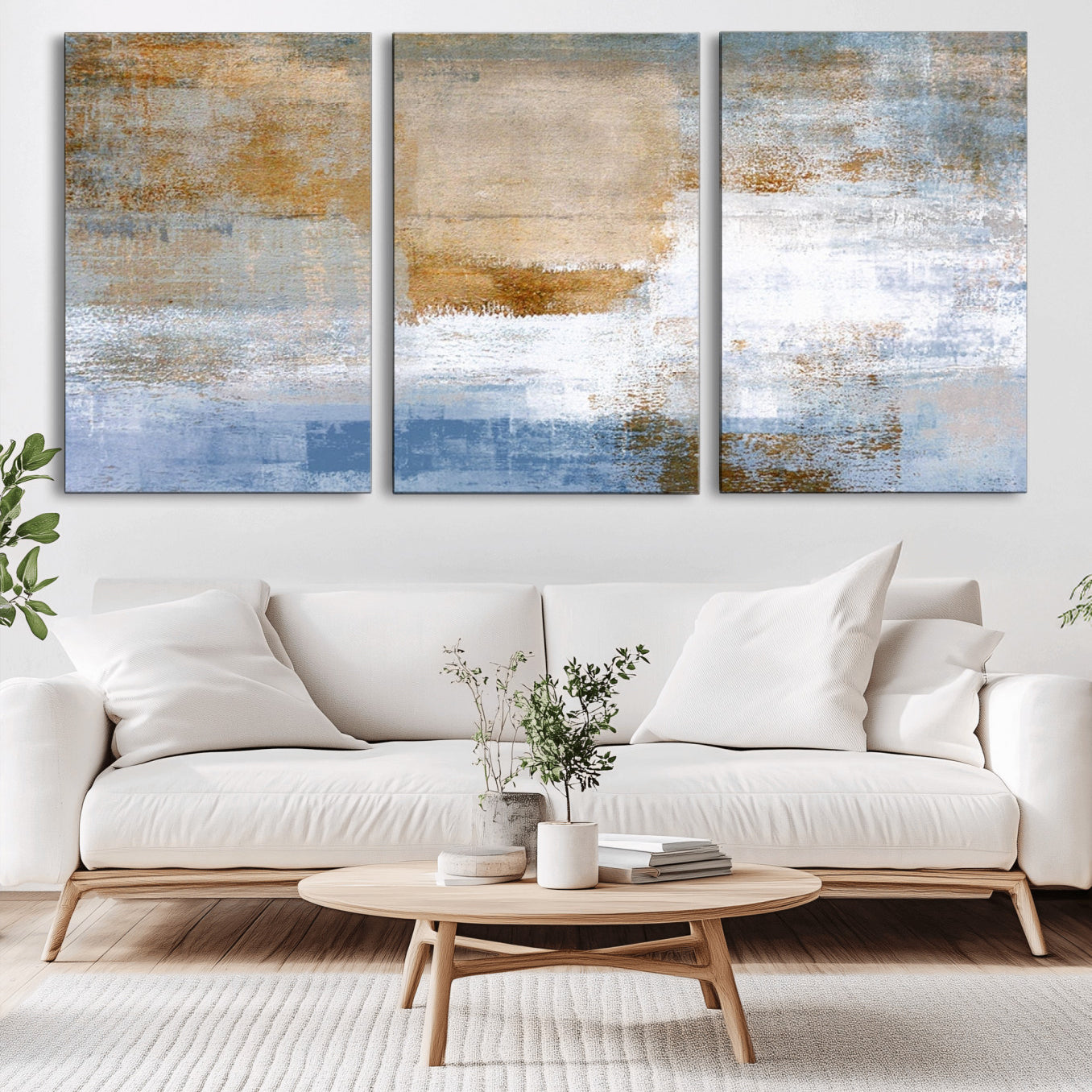 72354-MGV-CV-36X24-Blue Multi Panel Abstract Wall Art Canvas, Abstract Blue and Gold Canvas Print