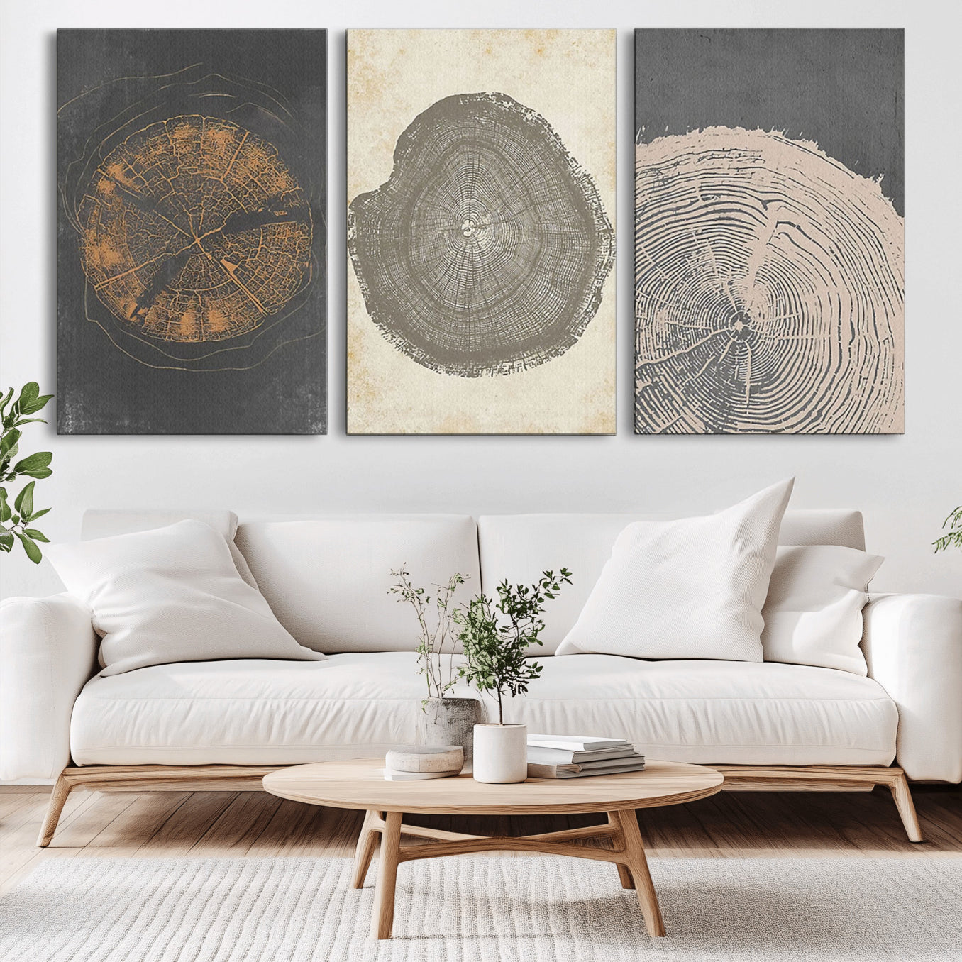 80725-MGV-CV-36X24-Boho Tree Ring Wall Art, Modern Minimalist Wood Grain Canvas, Tree Slice for Rustic Decor, Farmhouse