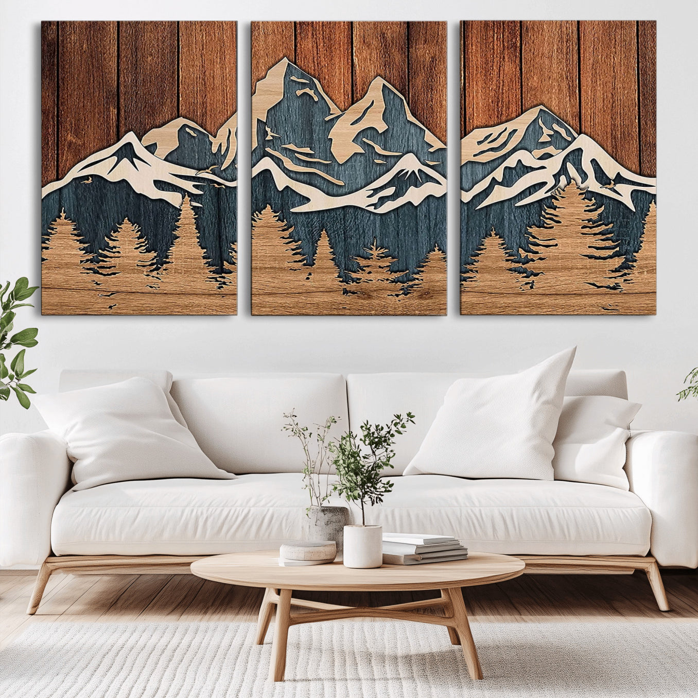 41330-MGV-CV-36X24-Rustic Wood Style Mountain Wall Art, Nature Forest Canvas Print, Wooden Textured Mountain Artwork,