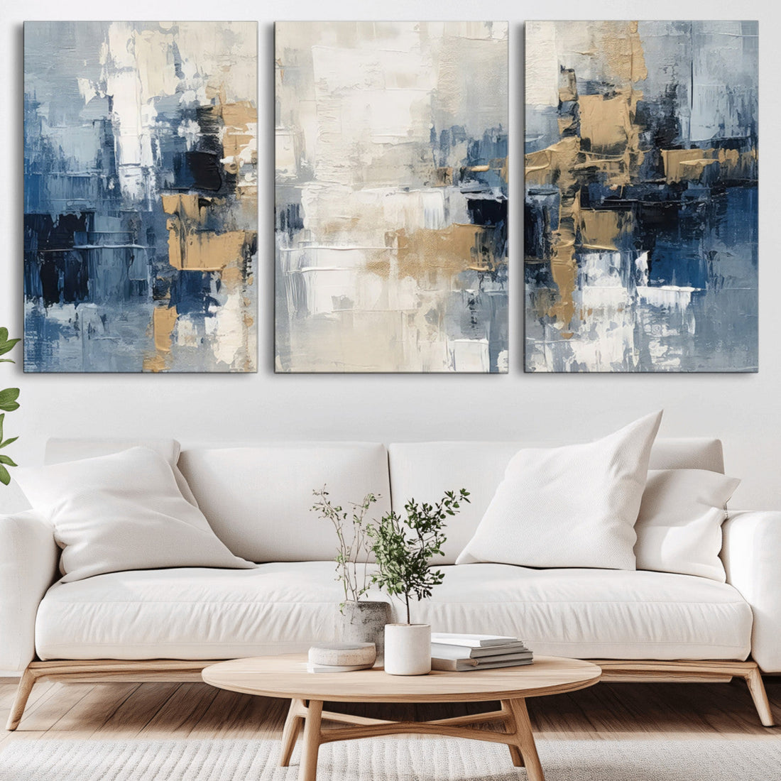 Modern Abstract Canvas Wall Art in Blue and Gold Tones | Large Contemporary Art for Living Room