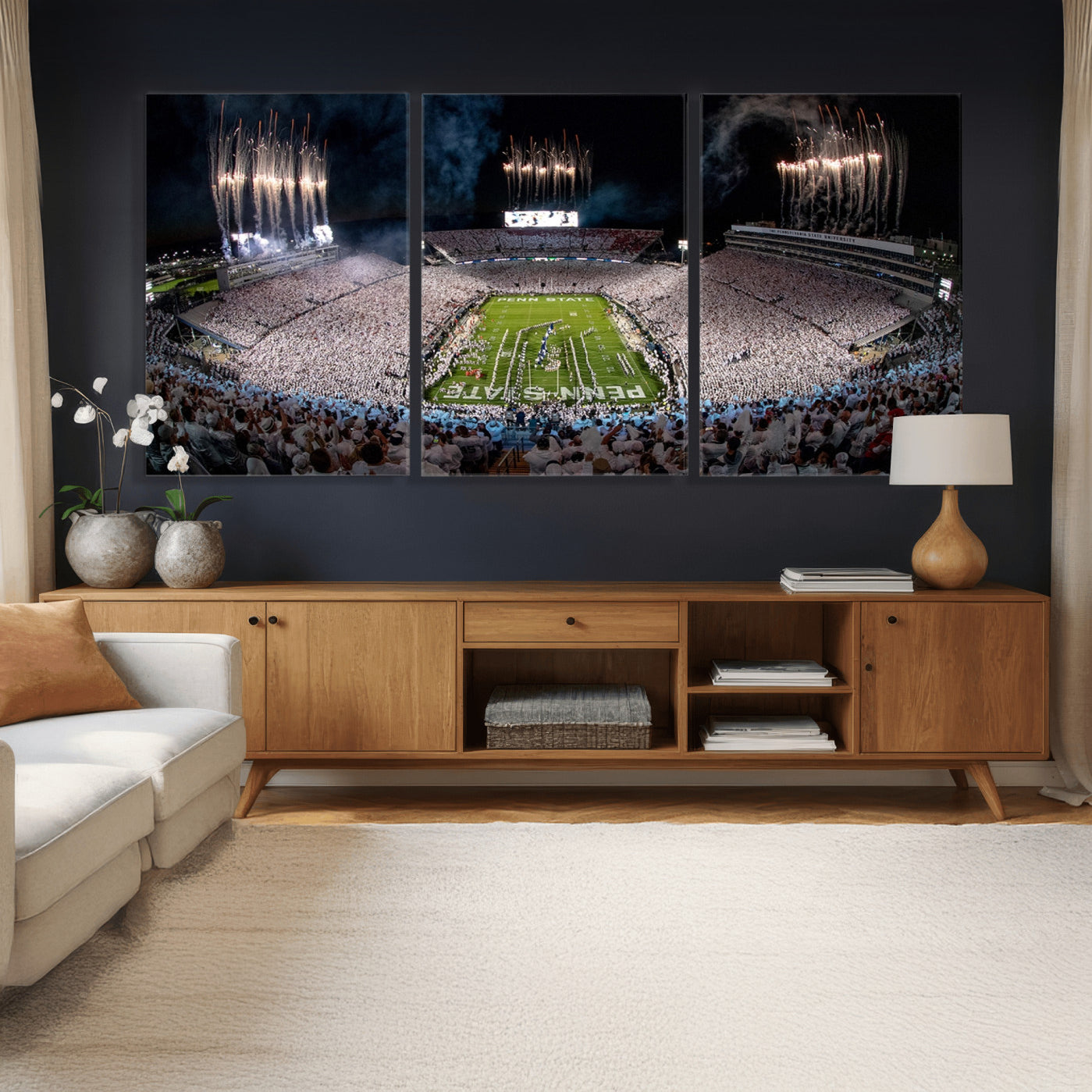 11391-MGV-CV-36X24 - Penn State Football Wall Art Canvas Print – Framed Stadium Game Day Sports Team Spirit Artwork for Home, Office