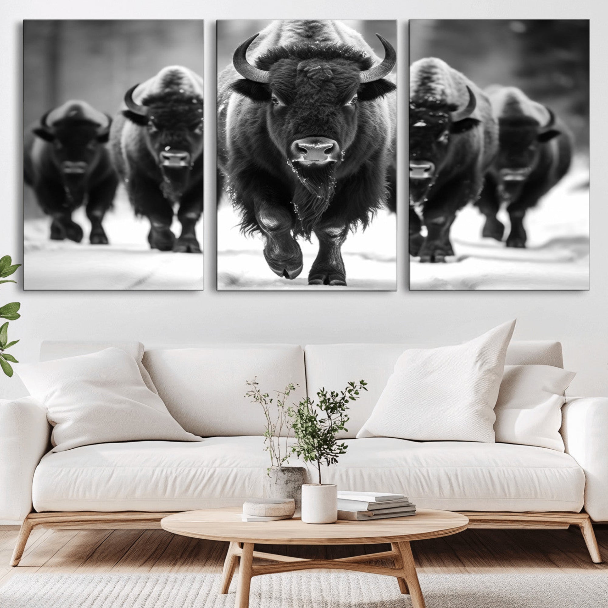79872-MGV-CV-36X24-American Bison Art | Buffalo Herd Wall Art Canvas Print, BW American Bison Herd Wall Art Canvas