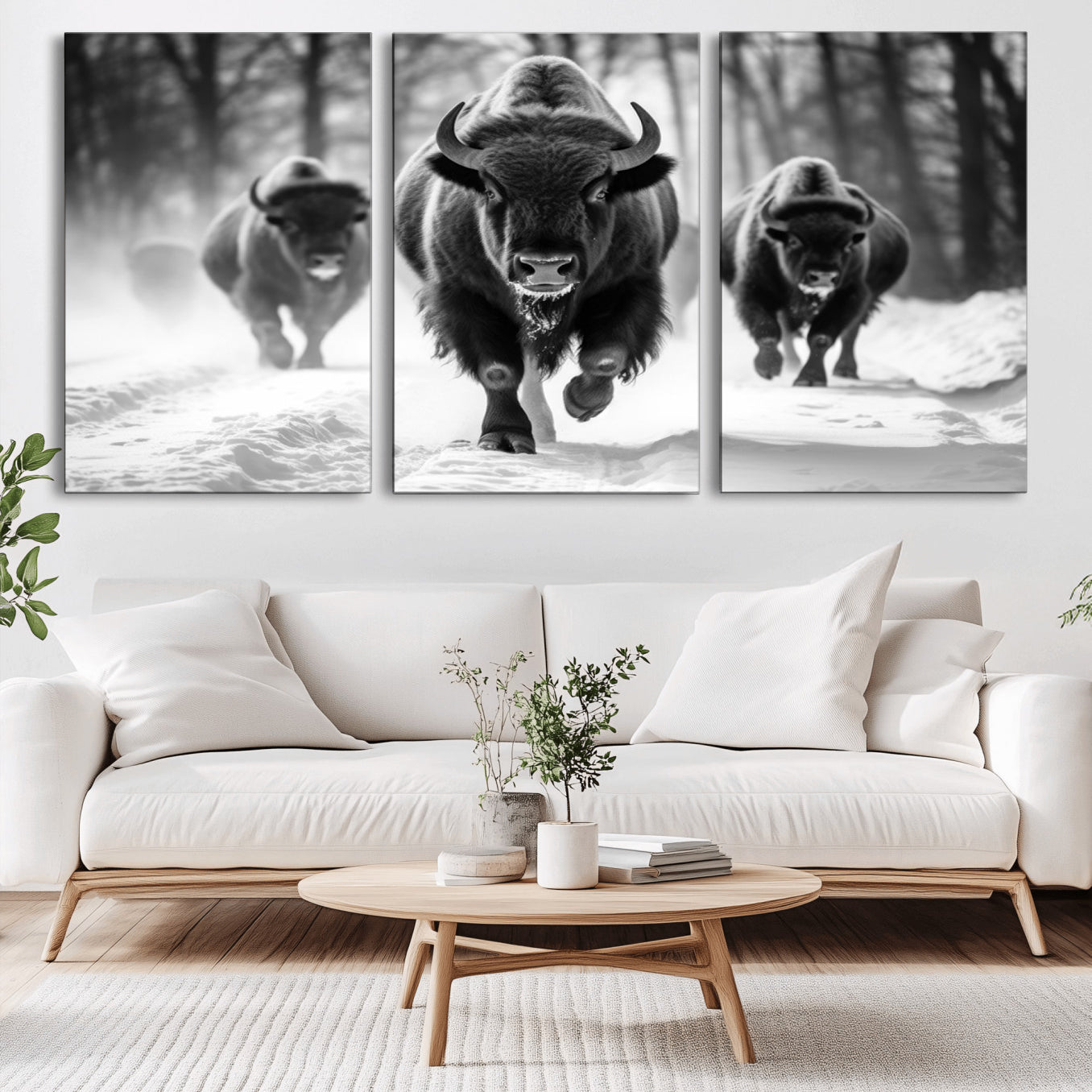 -Buffalo Wall Art Canvas Print, Bison Family Wall Art Canvas Print