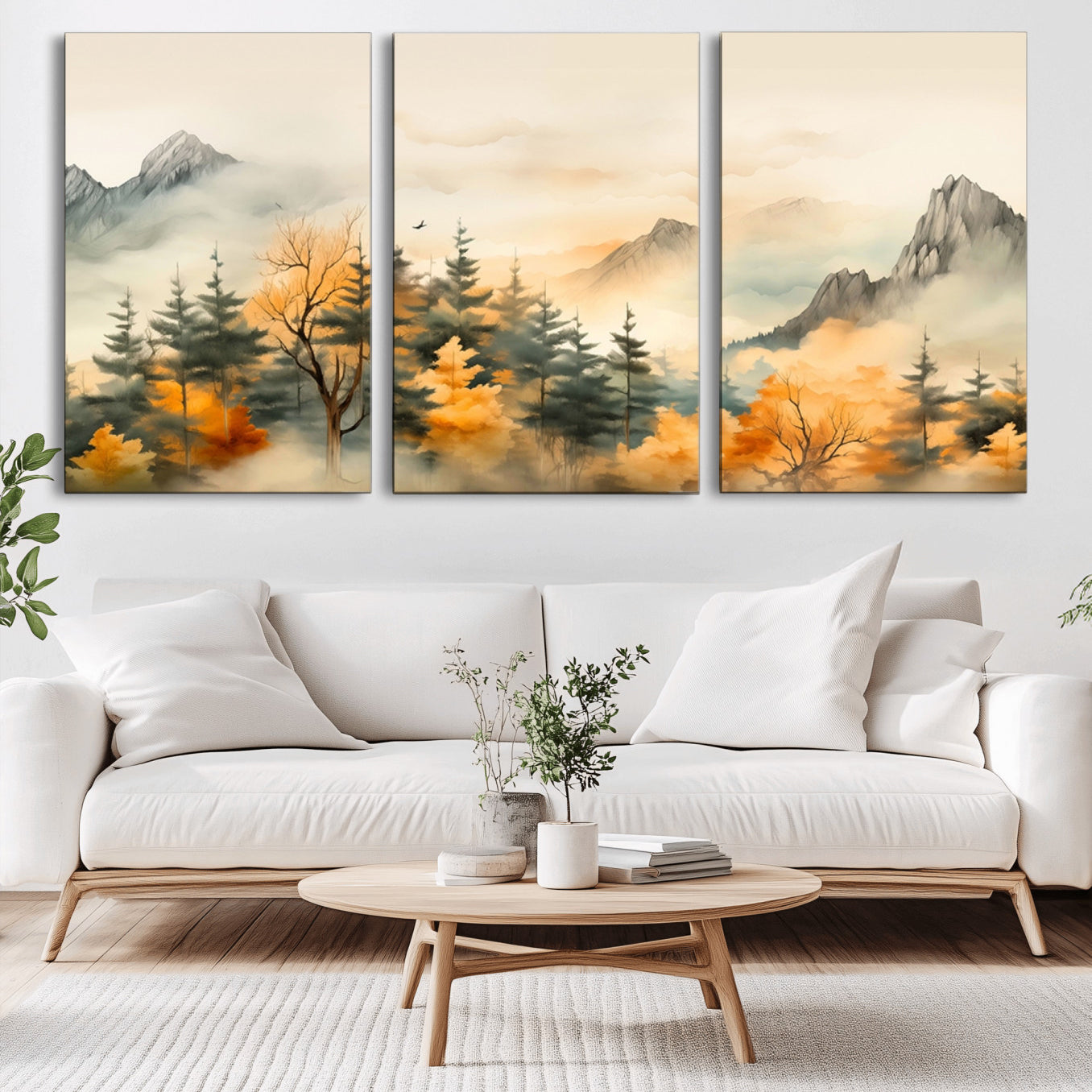 79192-MGV-CV-36X24-Abstract Watercolor Mountains and Trees Autumn Art, Watercolor Mountains and Trees Canvas Print