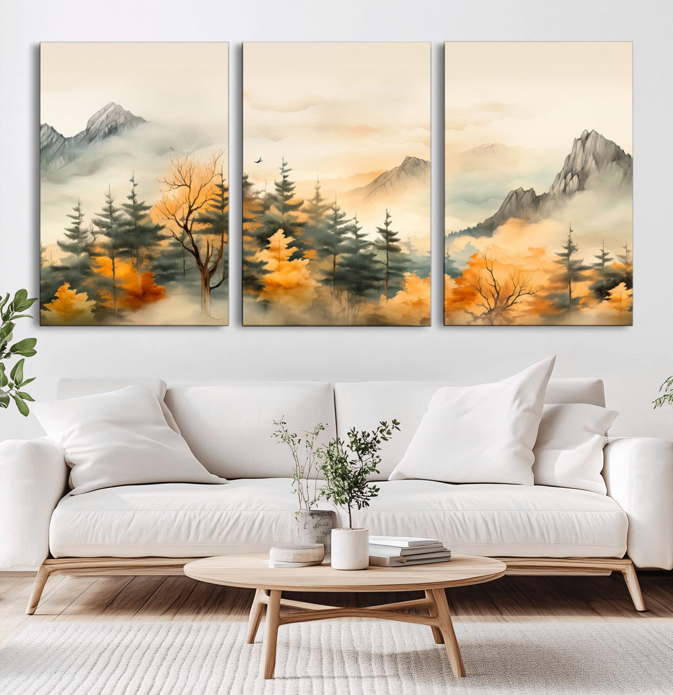 79192-MGV-CV-36X24-Abstract Watercolor Mountains and Trees Autumn Art, Watercolor Mountains and Trees Canvas Print