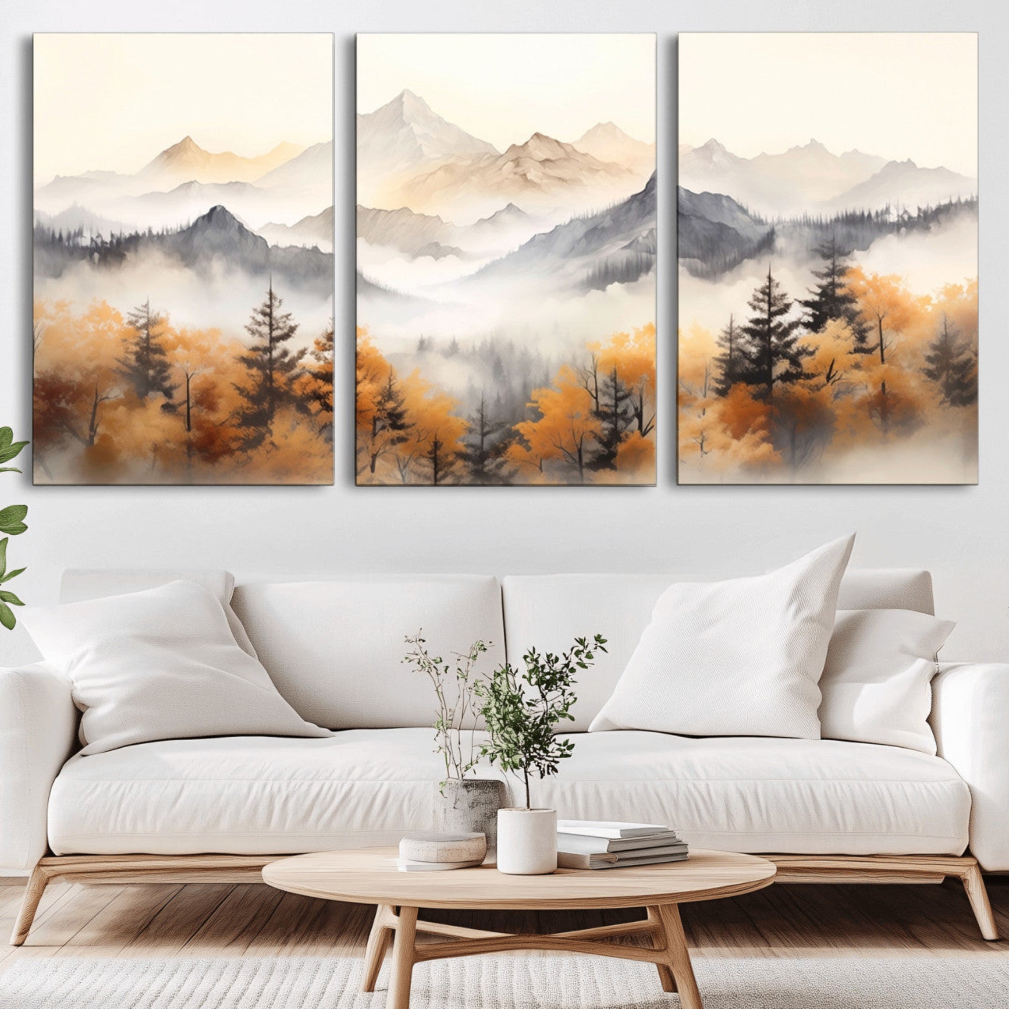 70049-MGV-CV-36X24-Abstract Mountain Wall Art | Misty Mountain Forest and Mountains Canvas Print for Living Room,
