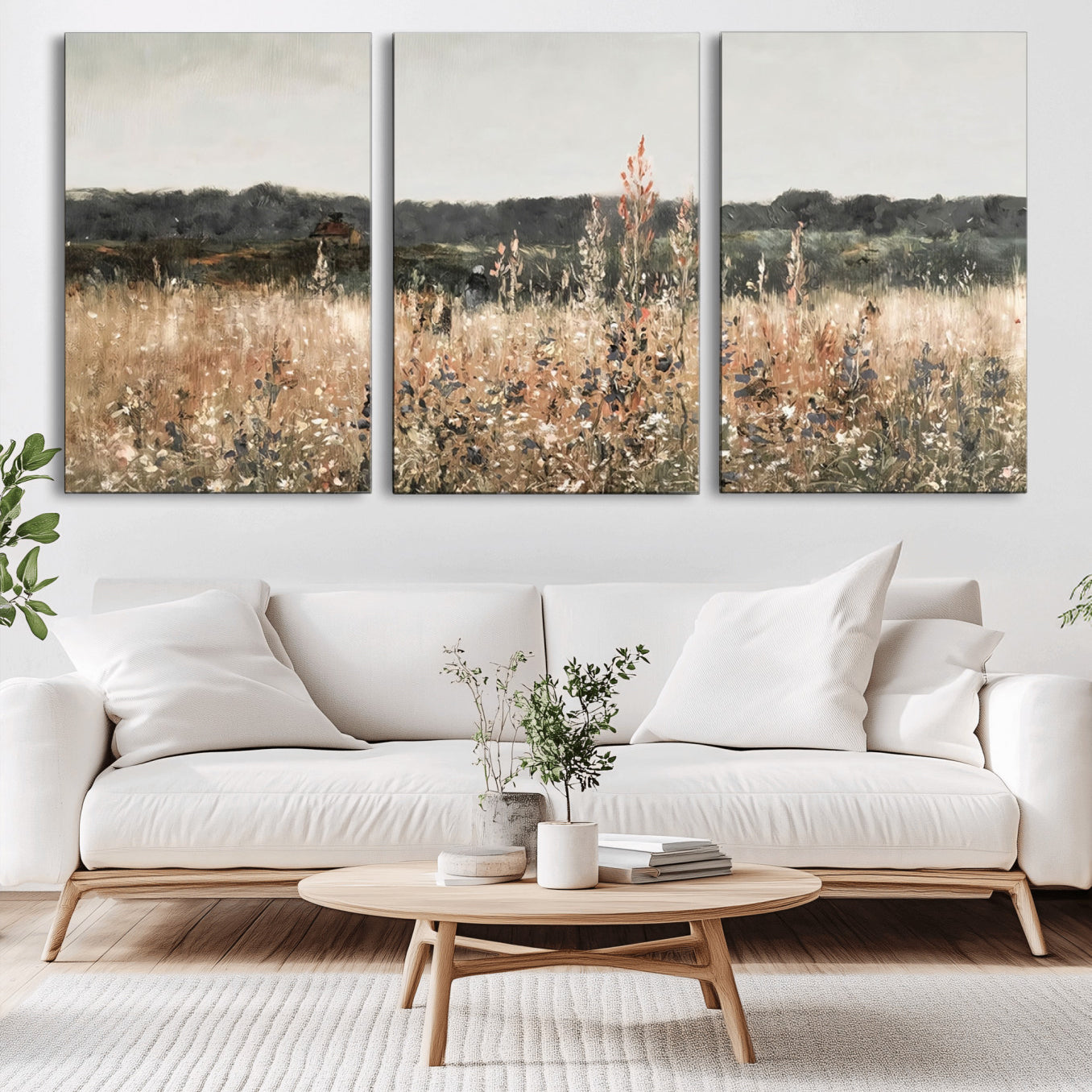 46308-MGV-CV-36X24-Abstract Wildflower Art Field Landscape Oil Painting Print, Country Field Wall Art - Framed Ready to
