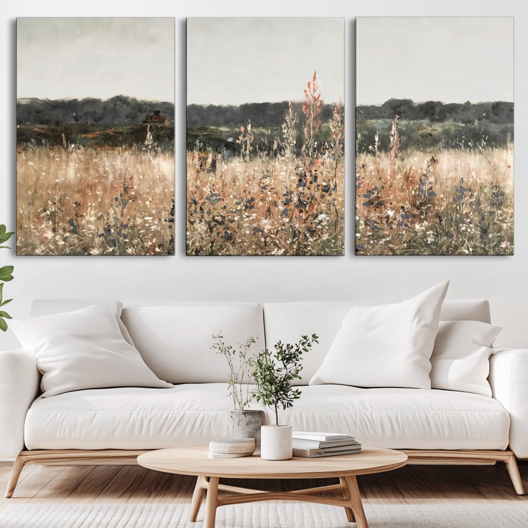 46308-MGV-CV-36X24-Abstract Wildflower Art Field Landscape Oil Painting Print, Country Field Wall Art - Framed Ready to