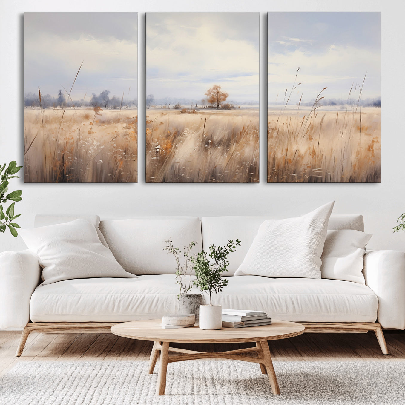 58162-MGV-CV-36X24-Golden Fields Wall Art Print Canvas – Serene Landscape of Nature’s Tranquility in Minimalist for