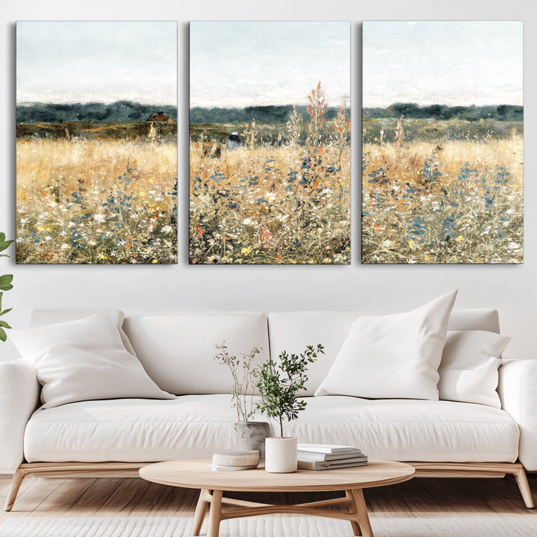 Wildflower Field Wall Art Canvas | Nature-Inspired Landscape Canvas Print for Living Room or Office