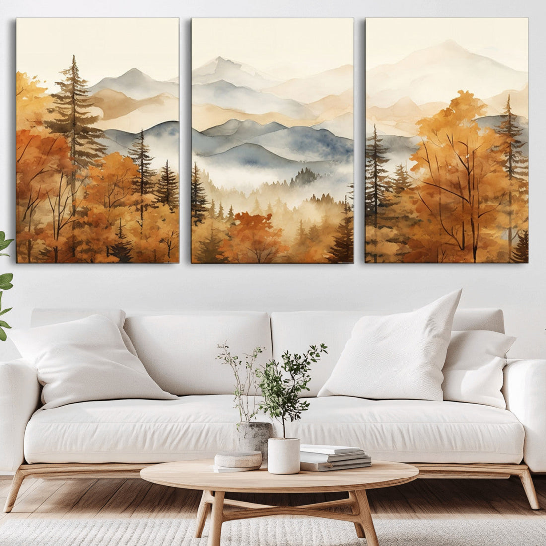 Golden Autumn Forest Wall Art Canvas | Mountain Landscape Canvas Print for Living Room or Bedroom
