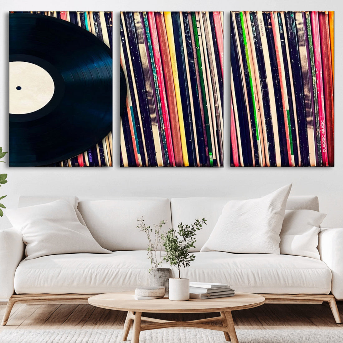 Vinyl Record and Album Collection Canvas Wall Art | Retro Music Decor, Vintage Vinyl Record Print