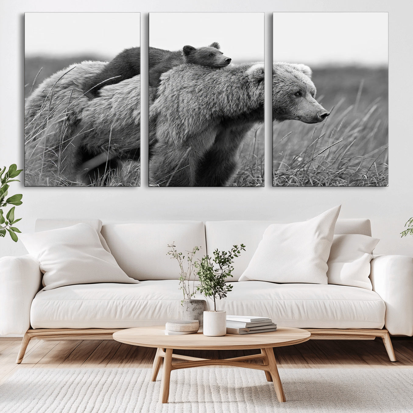 -Bear and Cub Wall Art Canvas | 399 Bear Cub Wildlife-Inspired Animal Art for Living Room or Office |