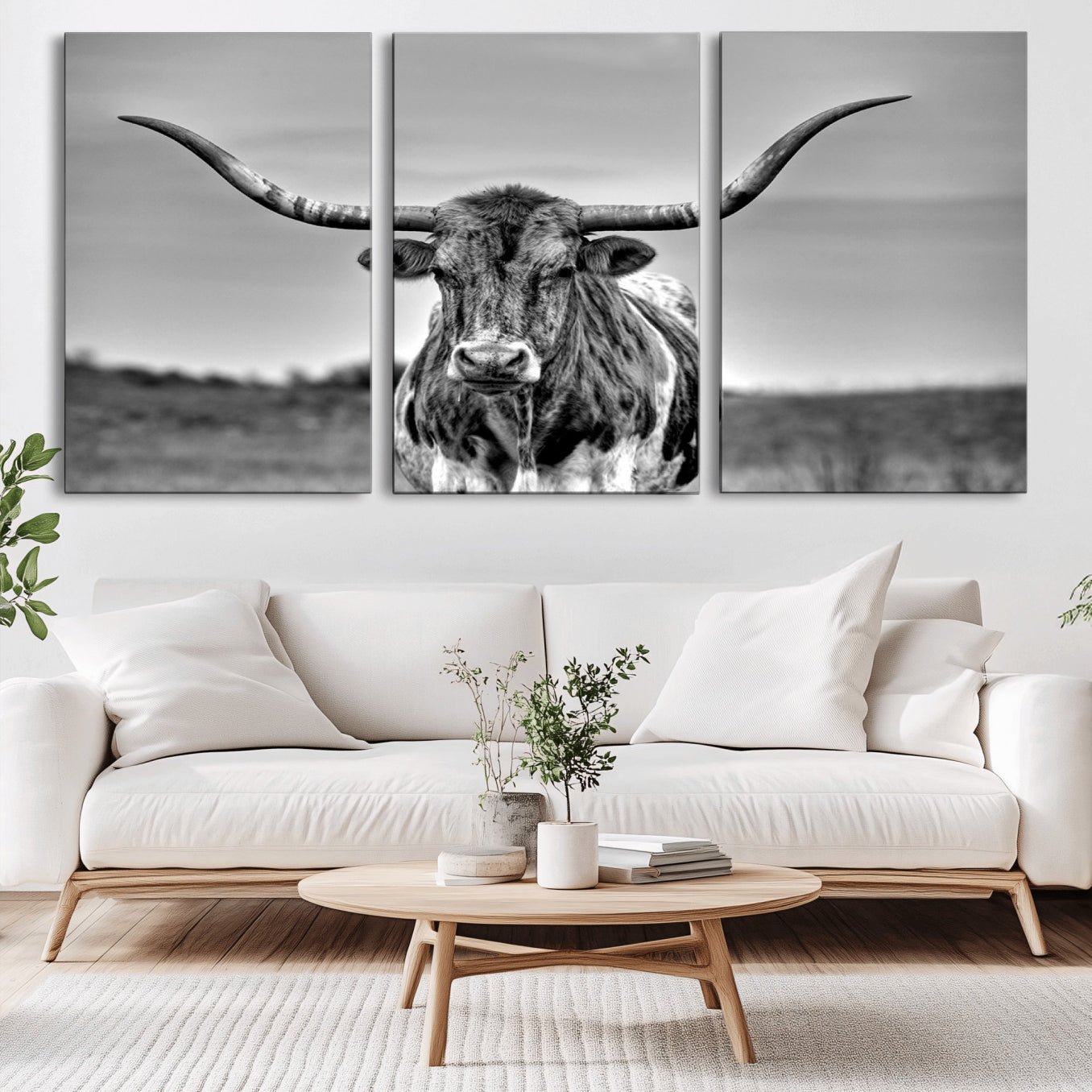 -Texas Longhorn Cow Wall Art, Texas Longhorn Canvas, Cattle Canvas Print