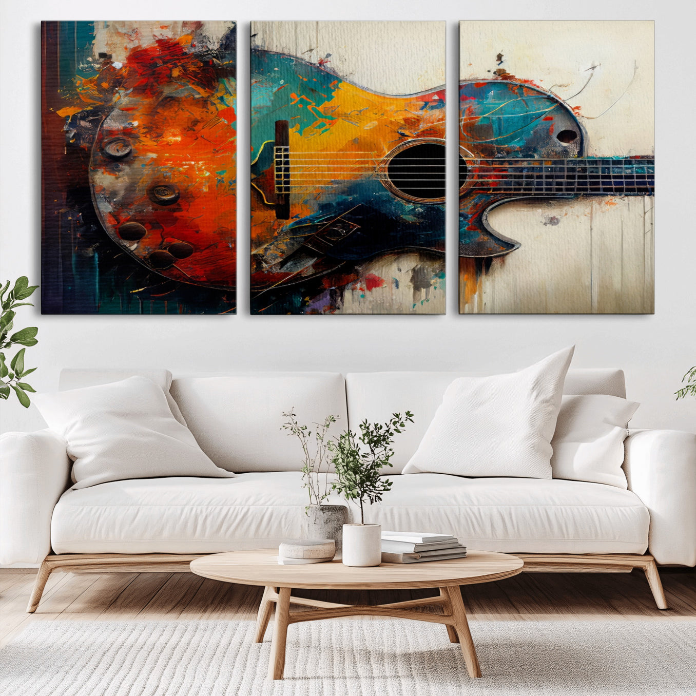 -Abstract Guitar Wall Art Canvas | Vibrant Music-Inspired Art for Living Room or Studio | Colorful