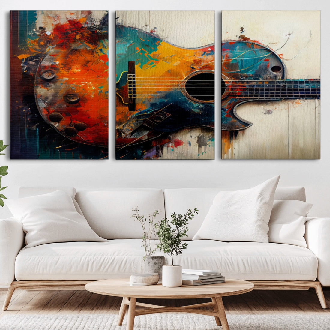 Abstract Guitar Wall Art Canvas | Vibrant Music-Inspired Art for Living Room or Studio