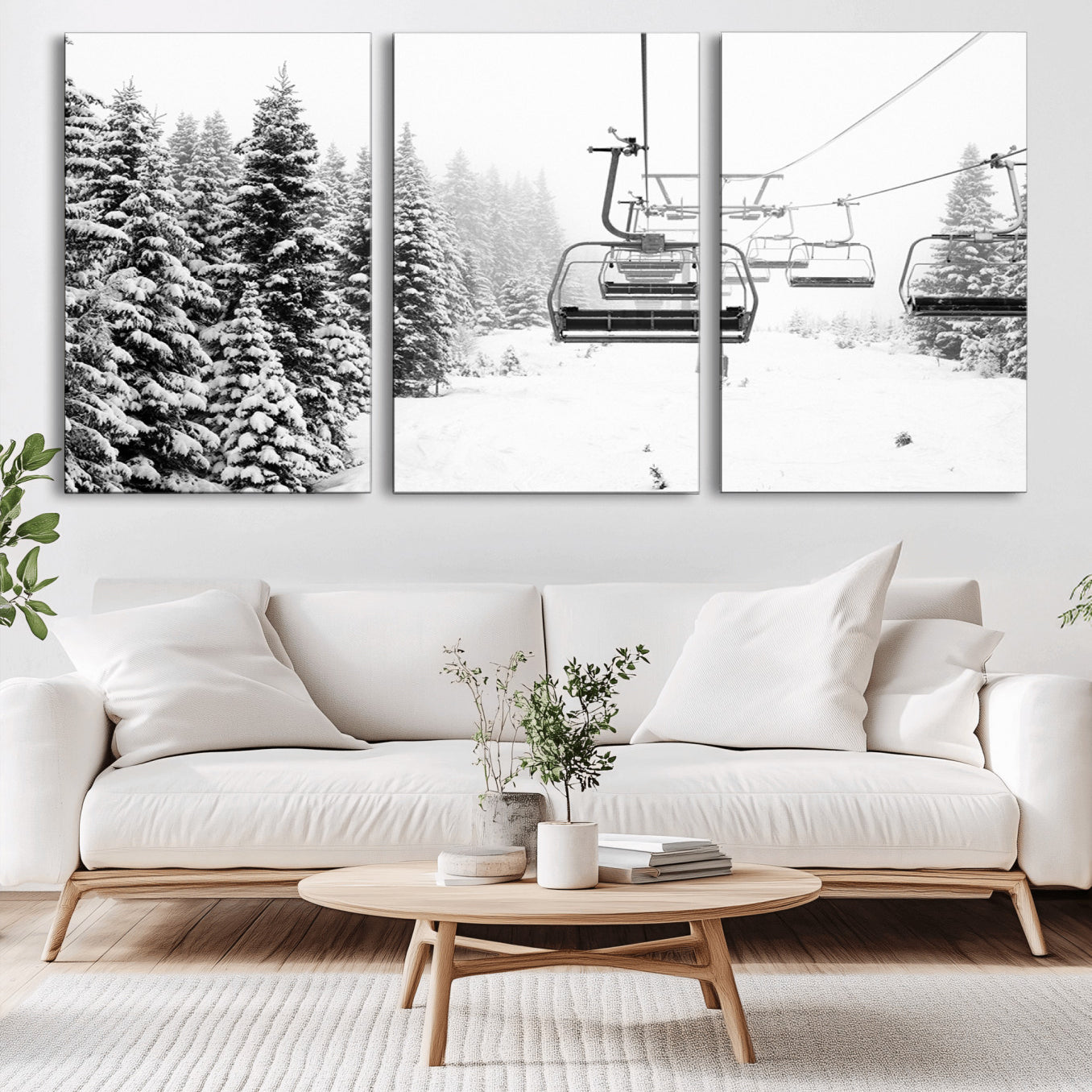 -Ski Wall Art - Ski Lift Wall Art Canvas Print Snow Covered Spruce Trees Winter Wall Art Ski Skier
