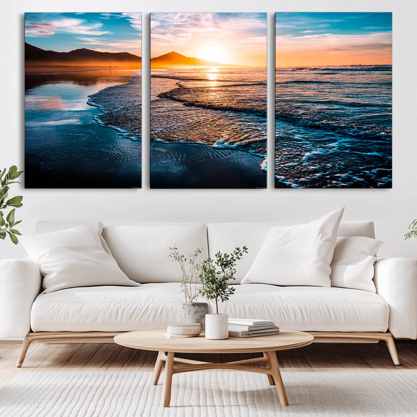 -Beach Ocean Sunset on the Sea Wall Art Canvas, Beach Ocean Sunset Canvas Print