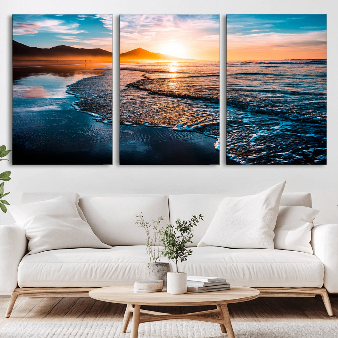 Beach Ocean Sunset on the Sea Wall Art Canvas Print