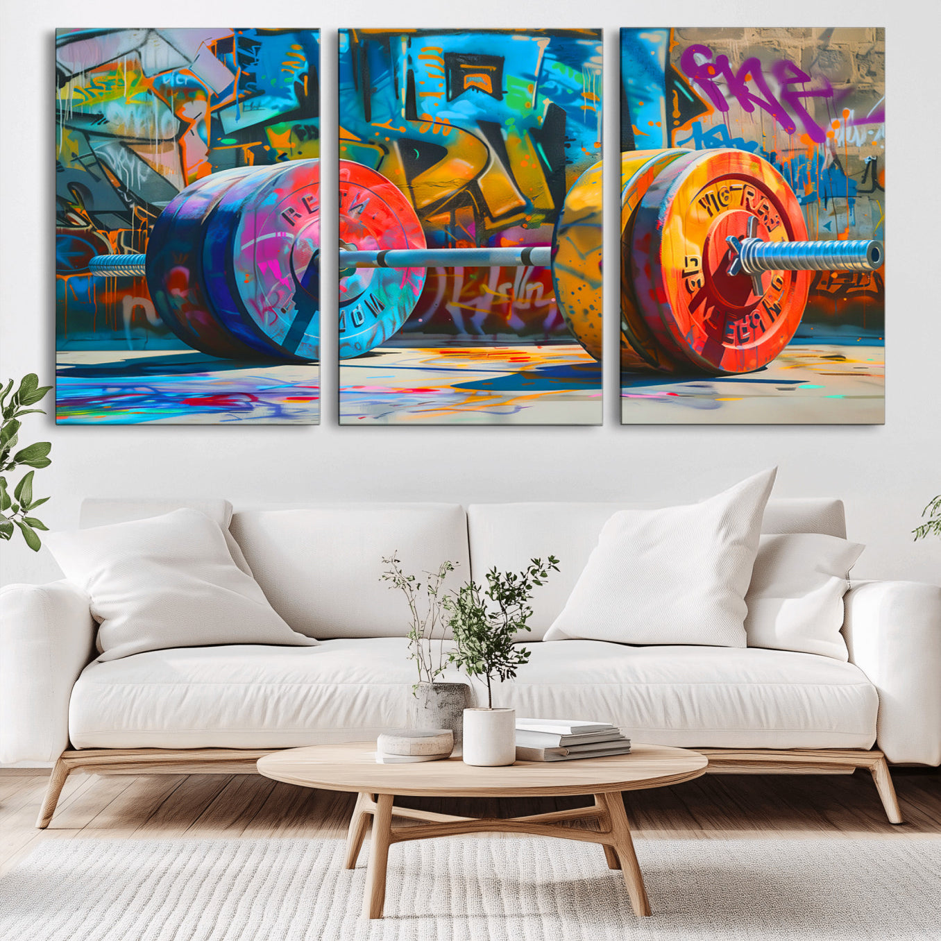 -Fitness Gym Barbell Graffiti Wall Art Canvas Print