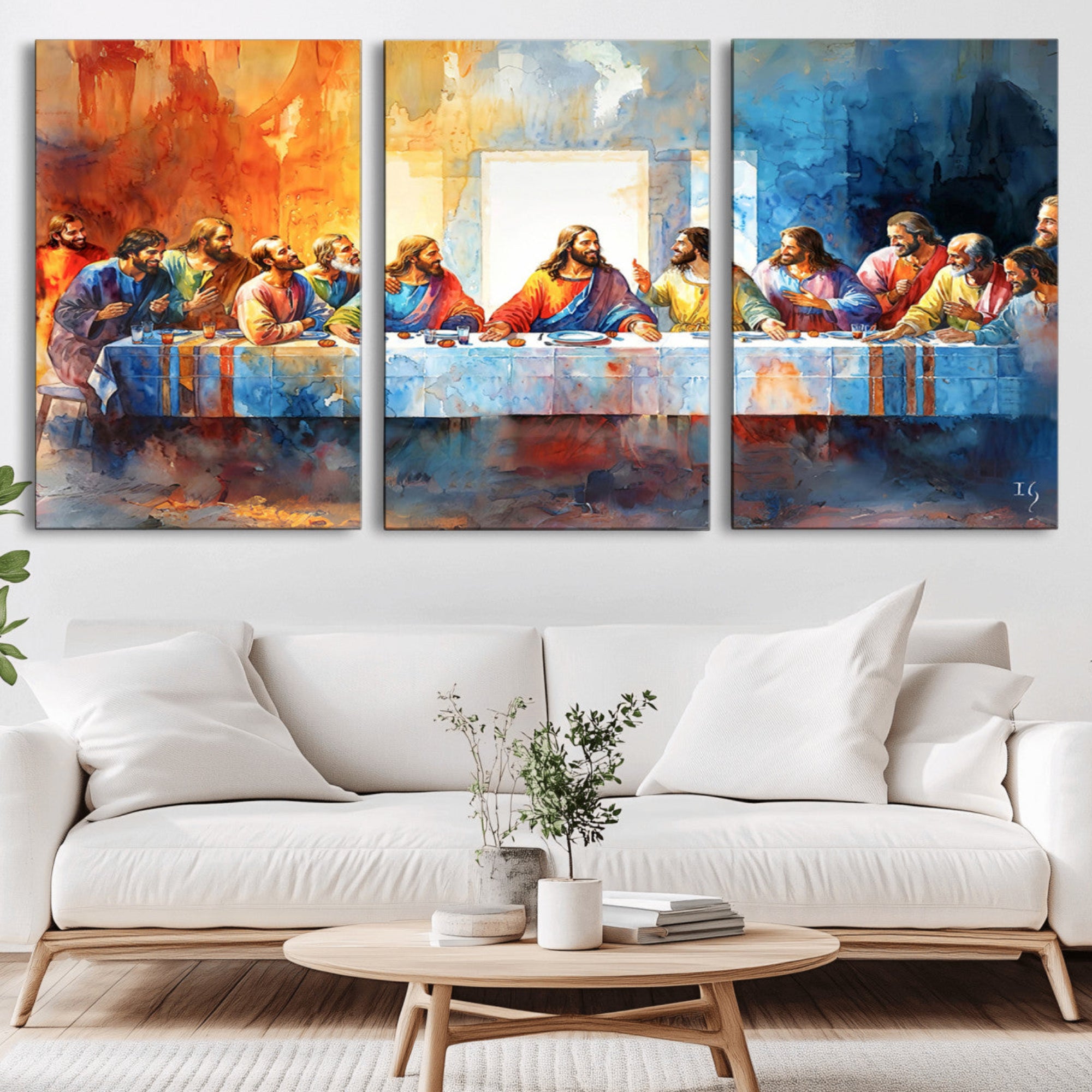 30929-MGV-CV-36X24-Abstract Watercolor The Last Supper Wall Art