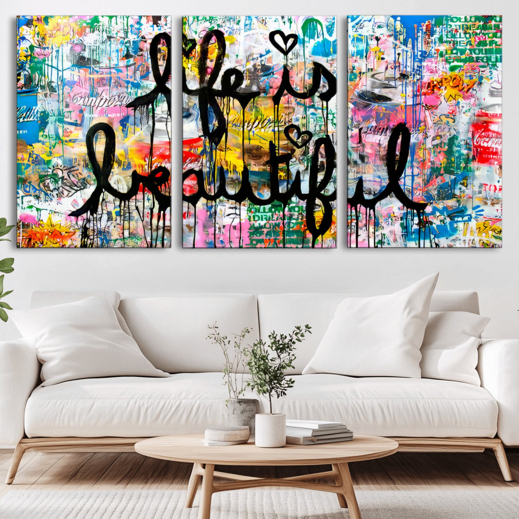 24774-MGV-CV-36X24-Life Beautiful Art Print - Banksy Graffiti Wall Art Canvas Print | Graffiti Wall Art Canvas Print