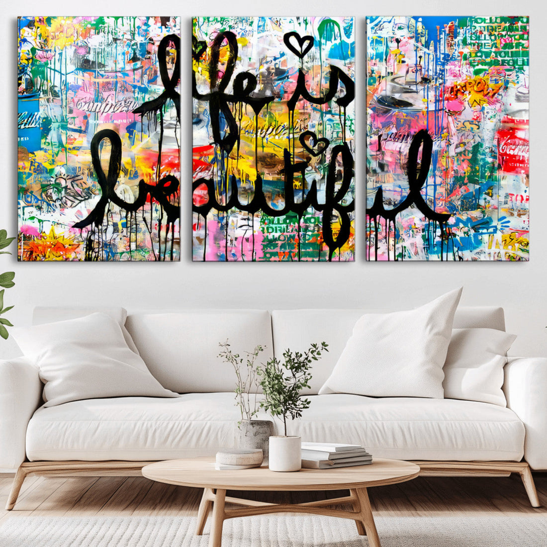 Life Beautiful Art Print | Banksy Graffiti Wall Art Canvas Print