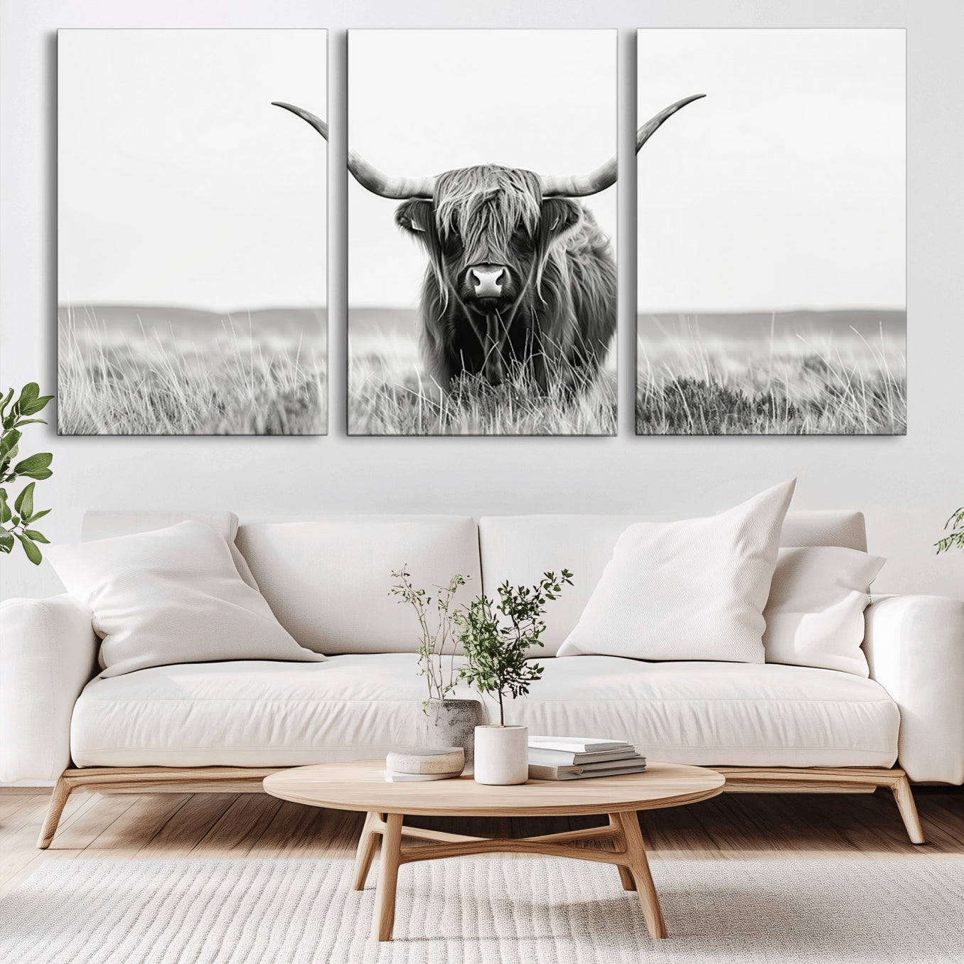 -Highland Cow Canvas Wall Art – Majestic Beauty in Black and White