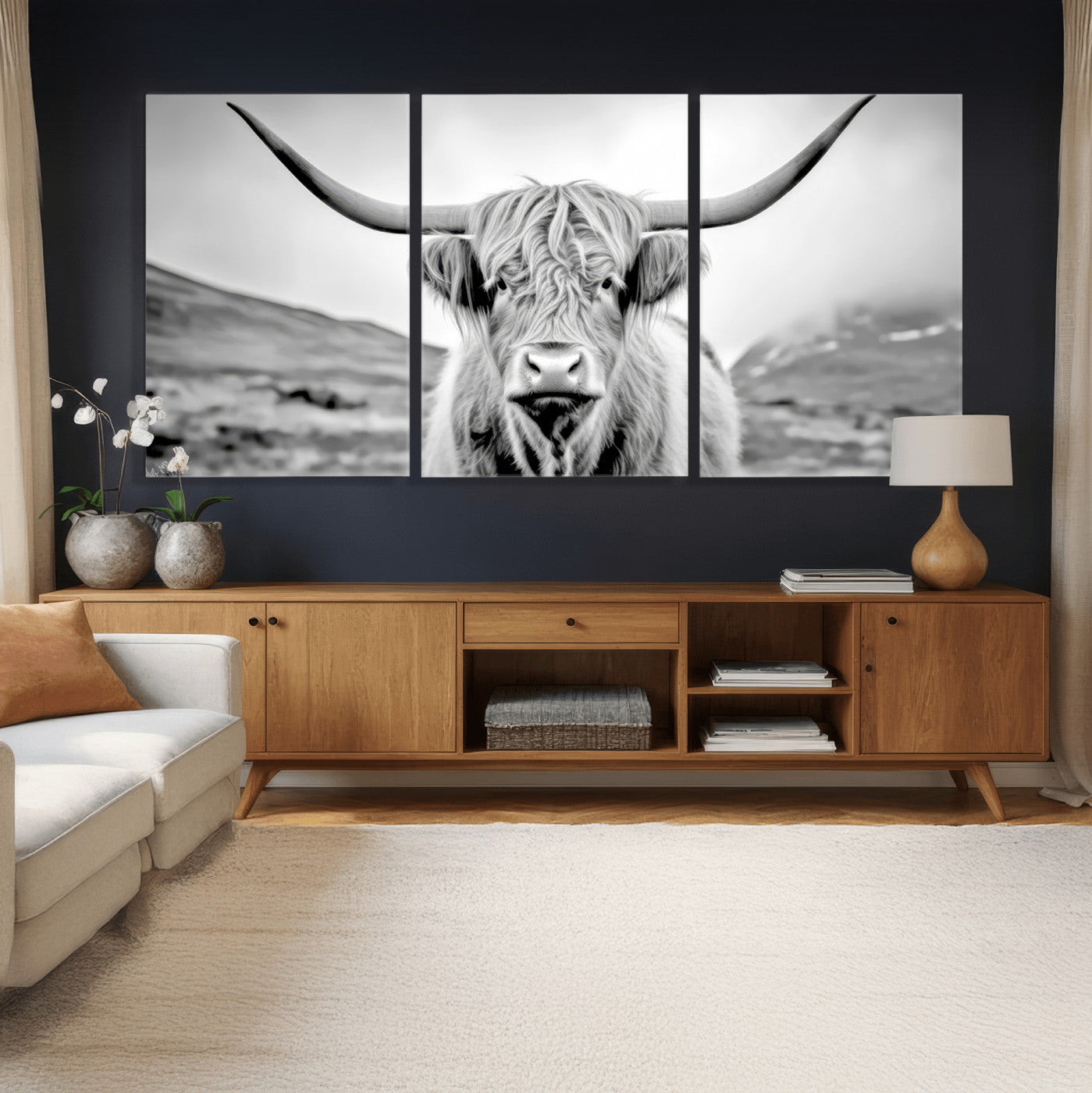 80564-MGV-CV-60X30-3P - Scottish Cow Wall Art Canvas Print