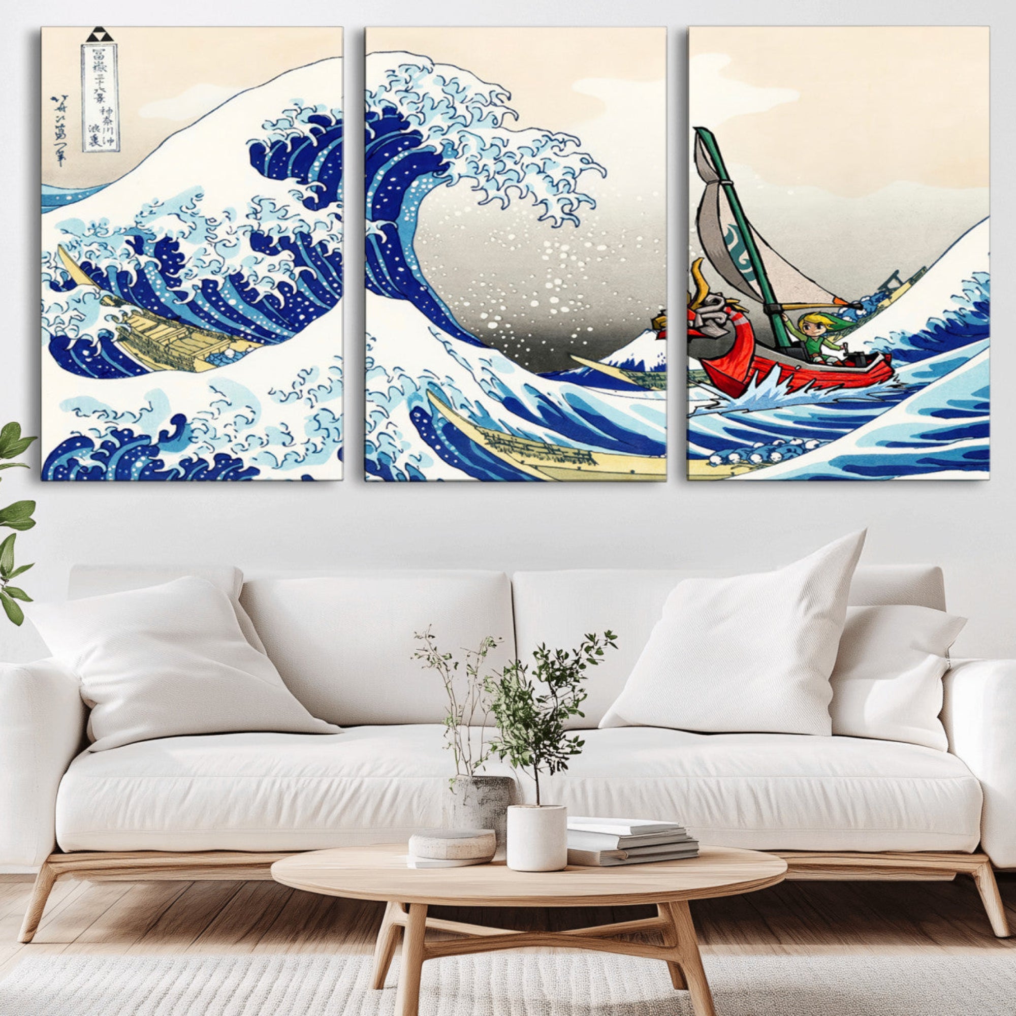 19450-MGV-CV-36X24-Katsushika Hokusai Kanagawa Giant Wave Wall Art Canvas Print | Iconic Japanese Art for Living Room