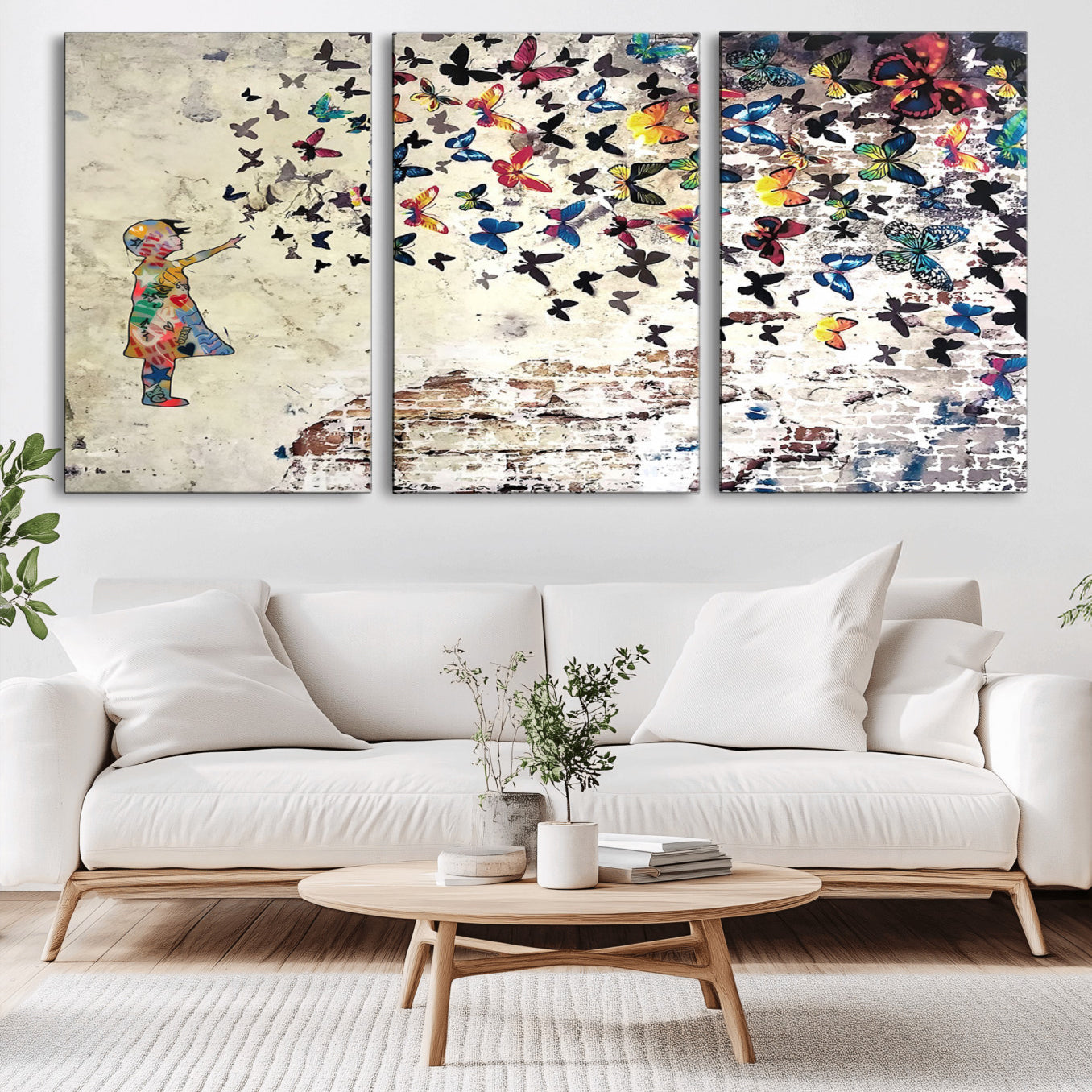 -Banksy Wall Art - Banksy Girl Butterfly Graffiti Wall Art Canvas Print - Butterfly Girl and Freedom