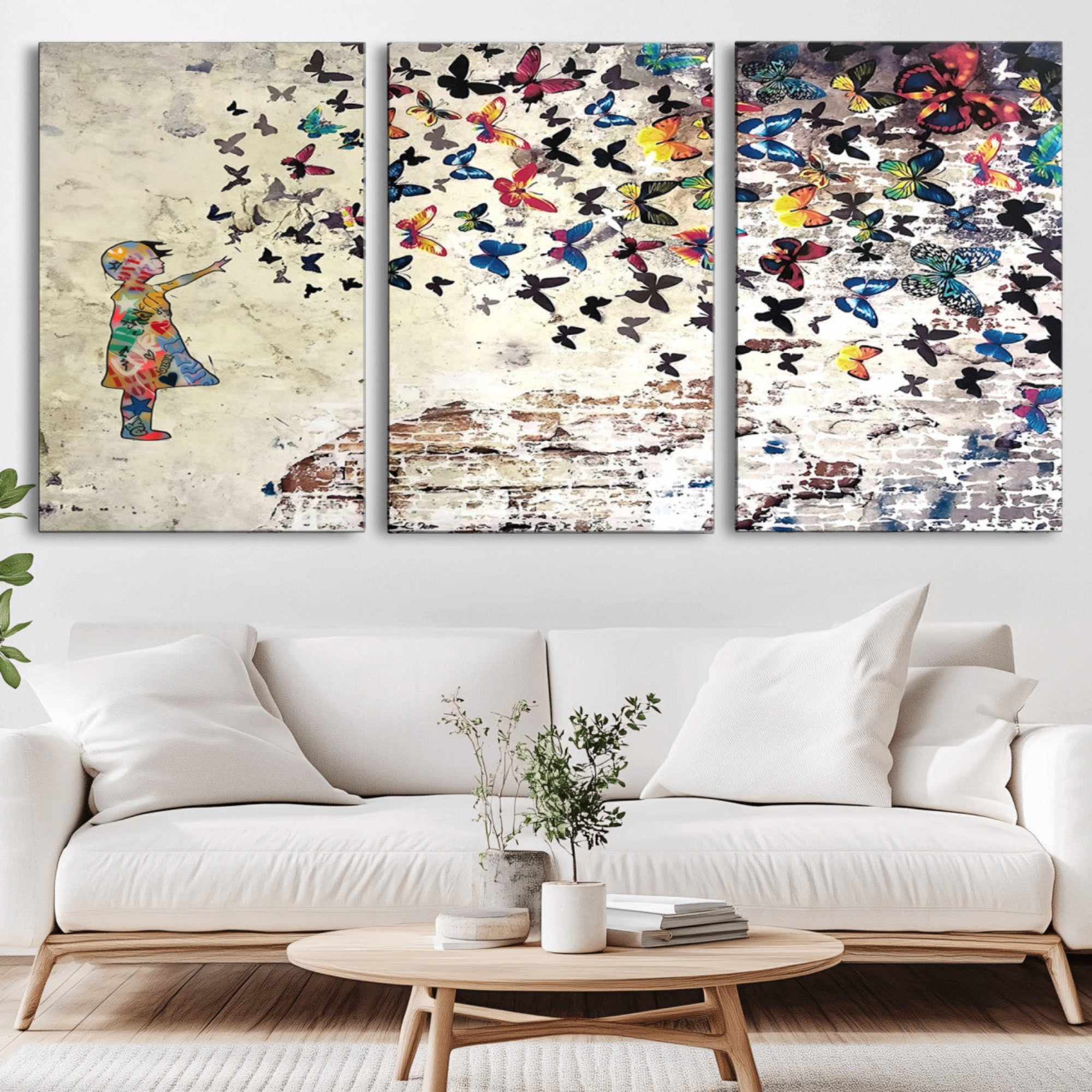 65208-MGV-CV-36X24-Banksy Wall Art - Banksy Girl Butterfly Graffiti Wall Art Canvas Print - Butterfly Girl and Freedom