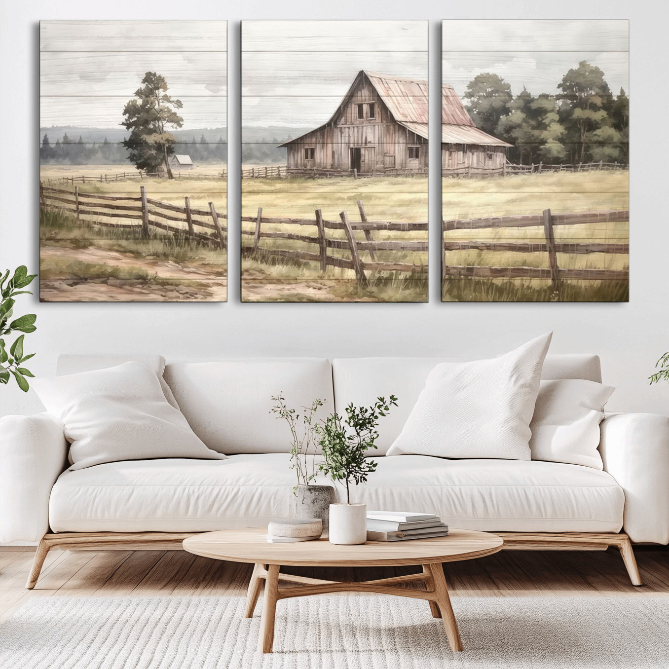 87489-MGV-CV-36X24-Rustic Farmhouse Barn Wall Art | 3-Panel Framed Gallery Wrap Giclee Canvas Print for Living Room,