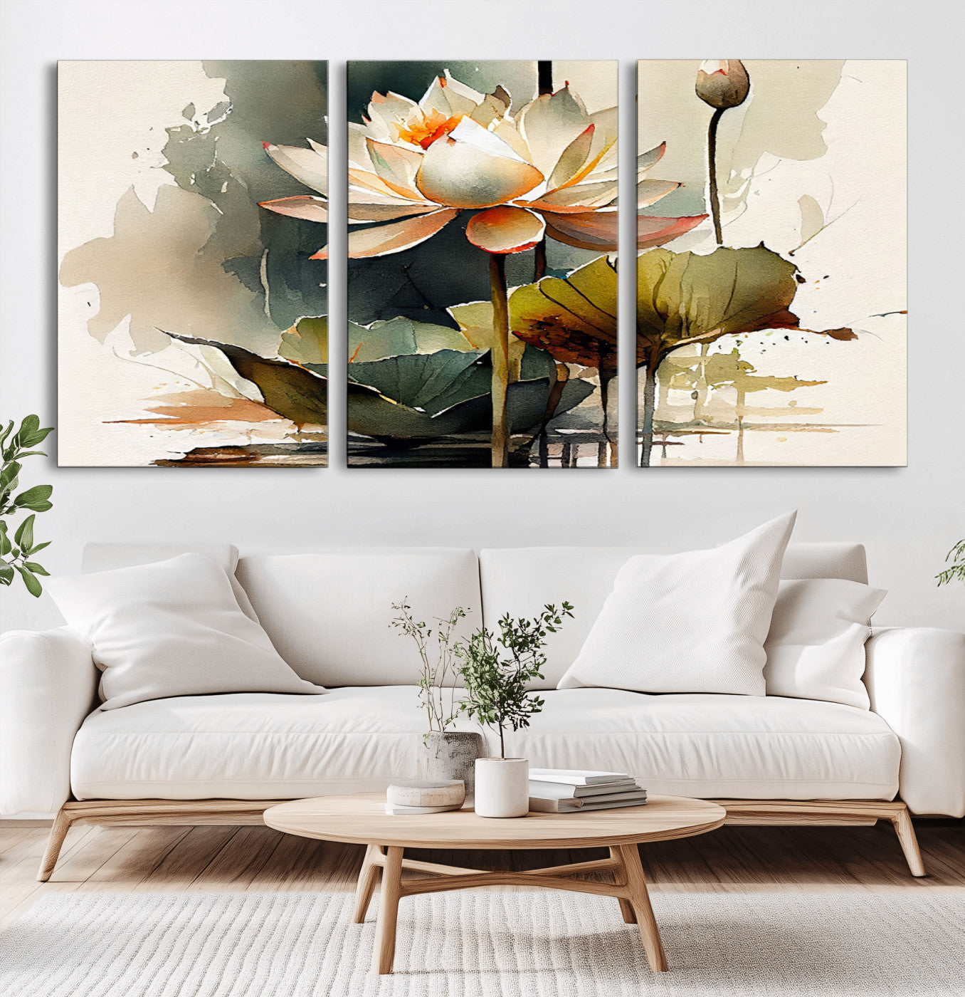 62531-MGV-CV-36X24-Lotus Flower Watercolor Canvas Print – A Symbol of Serenity and Growth, Captured in Soft Watercolors