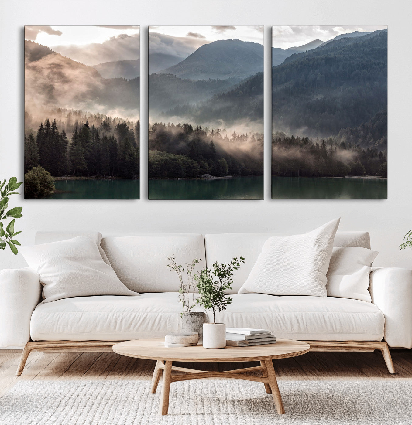 61116-MGV-CV-36X24-Foggy Mountain Canvas Print Forest Wall Art