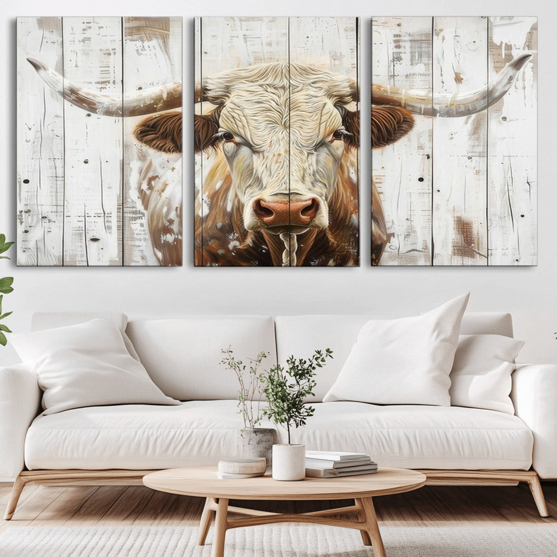 Rustic Longhorn Bull Wall Art Canvas Set