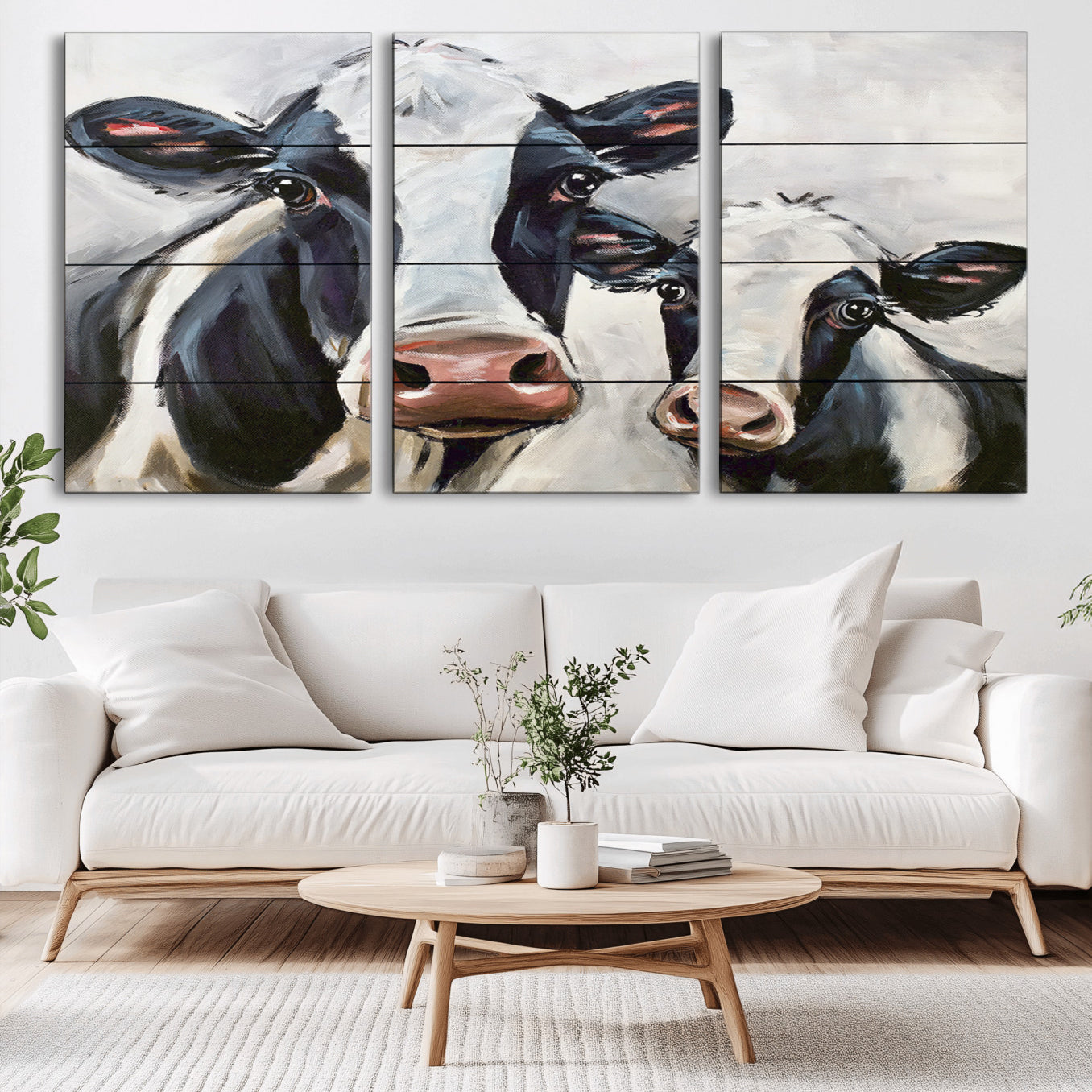 -Vintage Baby and Mom Cattle Wall Art Canvas Print