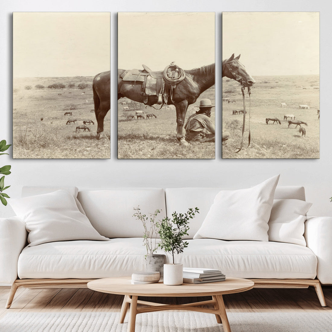 Cowboy Wall Art, Western Horse Canvas Print, Vintage Decor