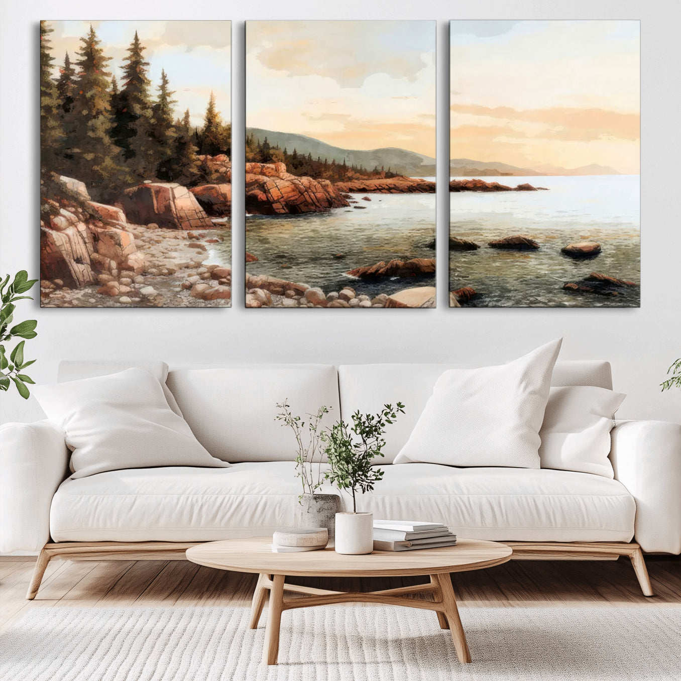 77145-MGV-CV-36X24-Serene Coastal View of Acadia National Park Wall Art - Stunning 3-Panel Wall Art Canvas Print,