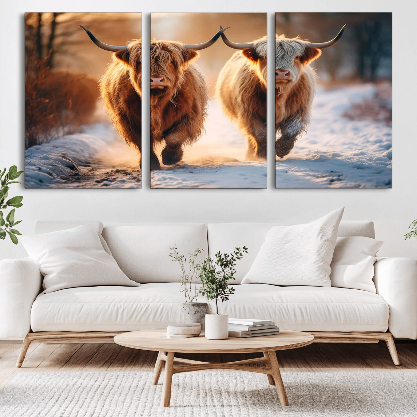 94810-MGV-CV-36X24-Scottish Highland Cow Horn Farm Wall Art Canvas Print