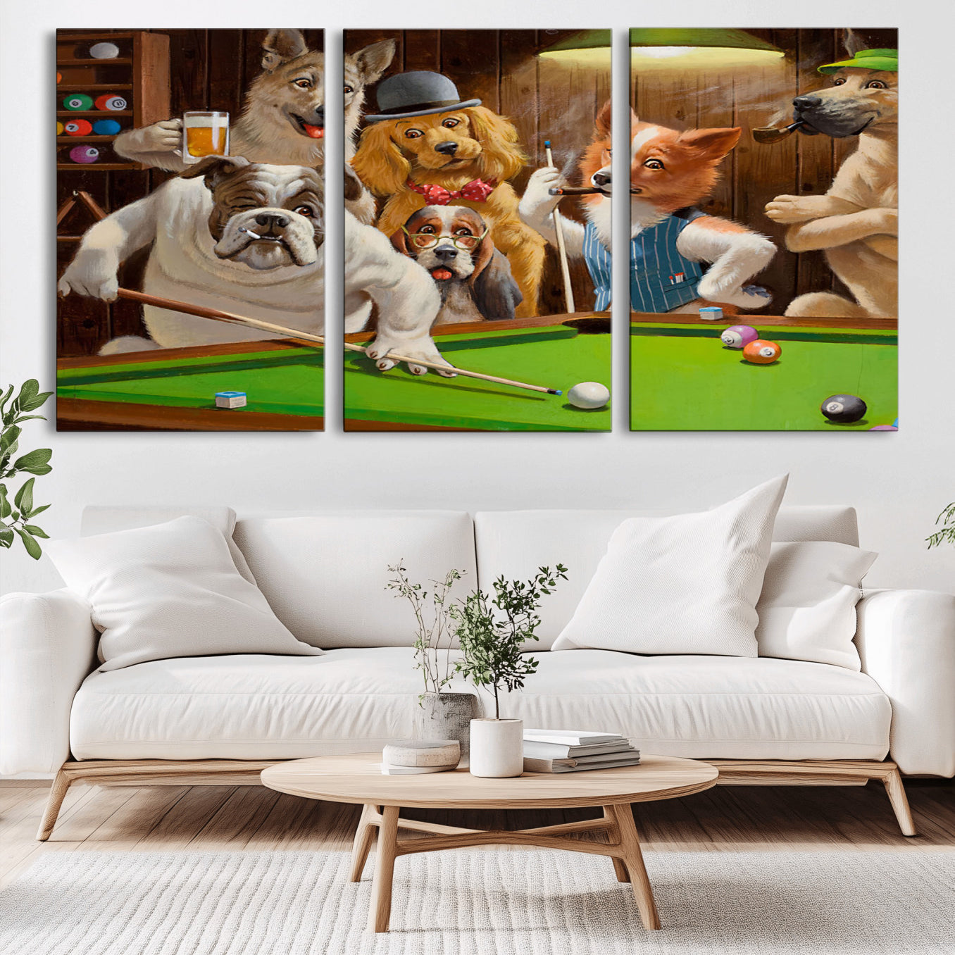 -Dogs Playing Pool Canvas Wall Art Funny Gifts Dog Print