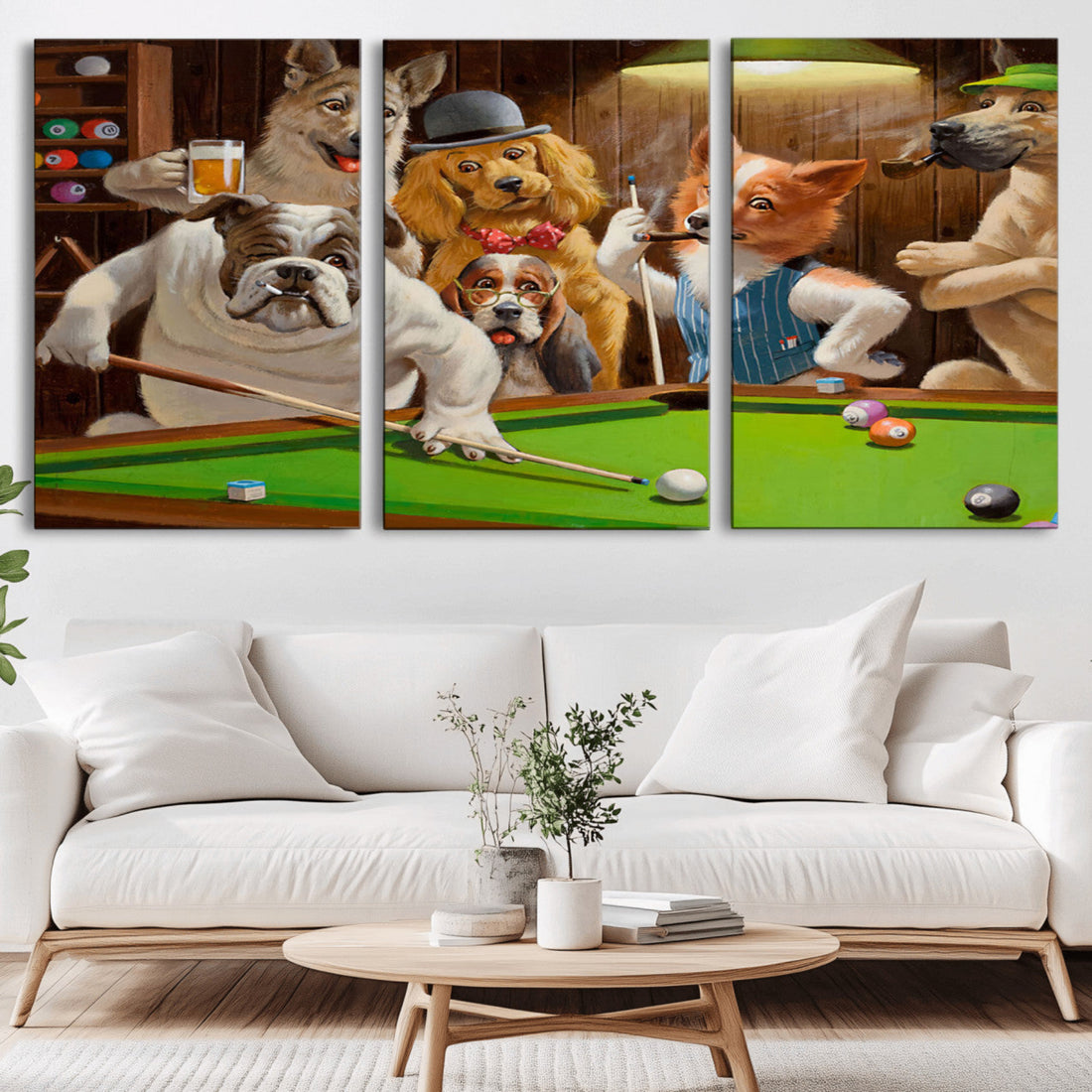 Dogs Playing Pool Canvas Wall Art Funny Gifts Dog Print