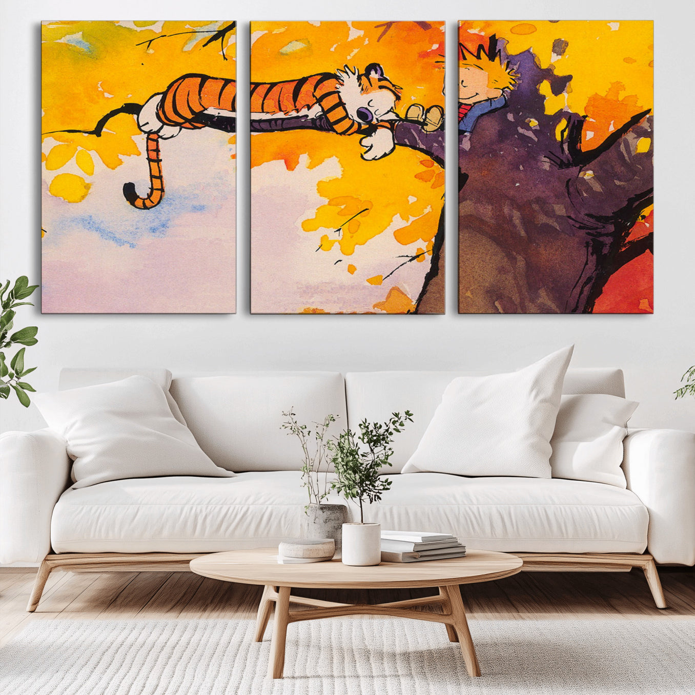 -Calvin and Hobbes Tree Scene Canvas Print | 3 Panel Large Wall Art for Living Room or Kid’s Room,