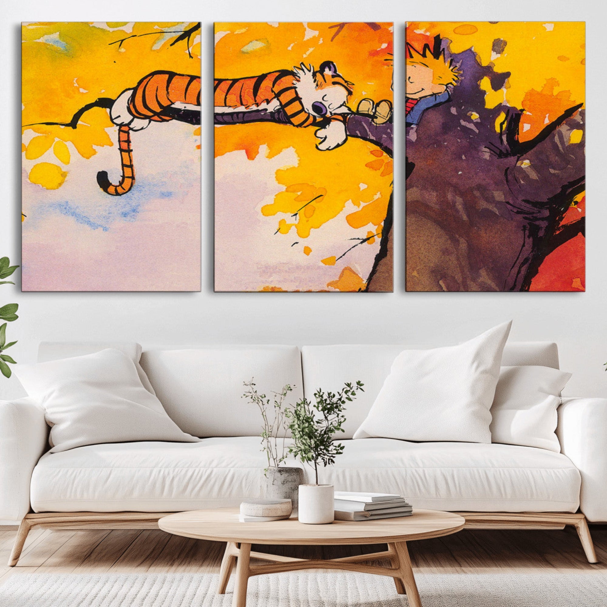 55145-MGV-CV-36X24-Calvin and Hobbes Tree Scene Canvas Print | 3 Panel Large Wall Art for Living Room or Kid’s Room,