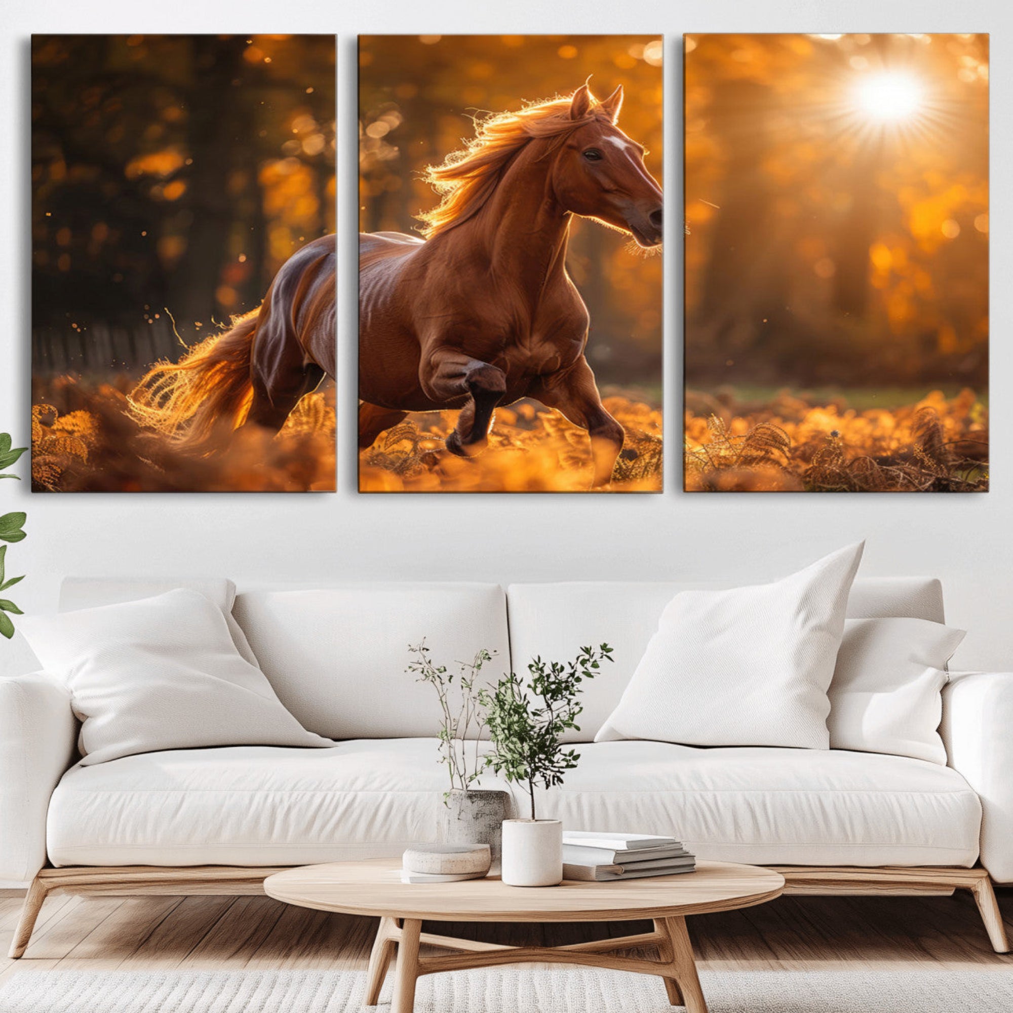 92144-MGV-CV-36X24-Running Horse Sunset Forest Wall Art Canvas Print