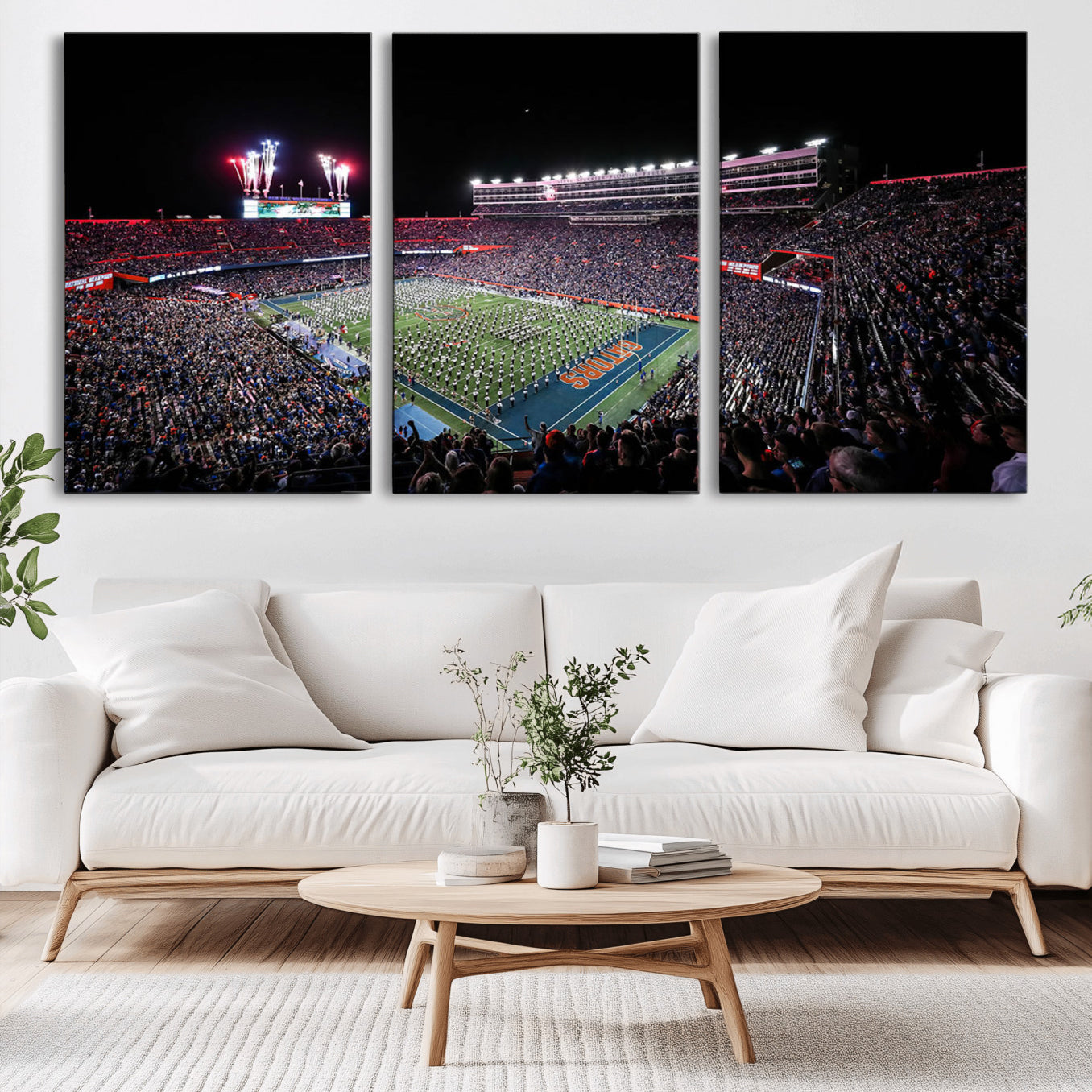 -Ben Hill Griffin Stadium Night Game Triple Canvas Wall Art - Florida Gators Football Match