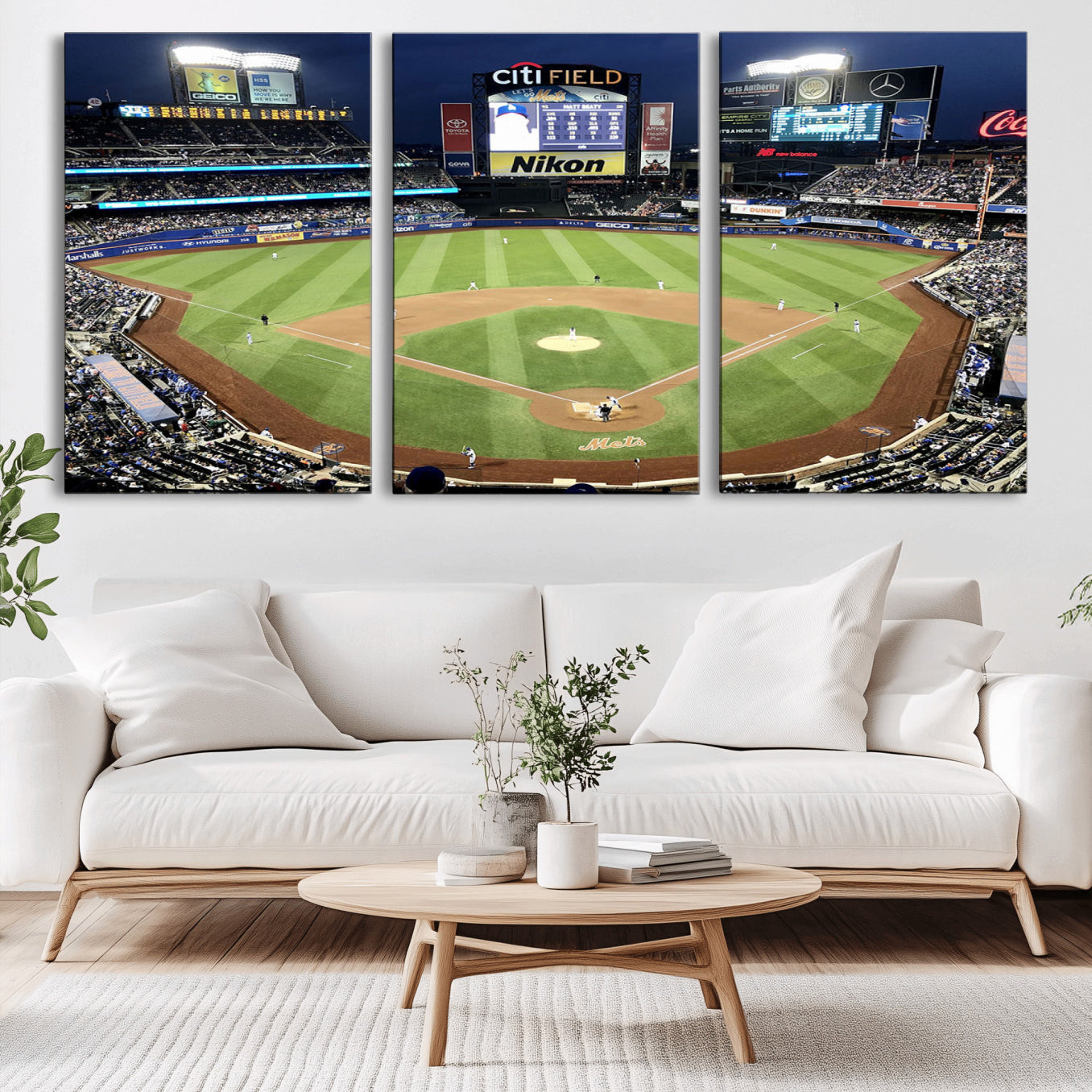 -Citi Field Wall Art Print | 3-Panel New York Mets Baseball Stadium Canvas Print | Framed Sports