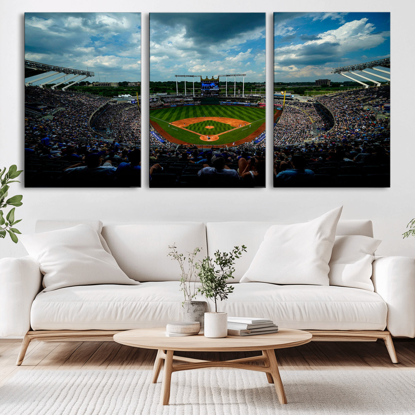 -3-Panel Kauffman Stadium Wall Art Print | Large Kansas City Royals Baseball Canvas Print for Sports