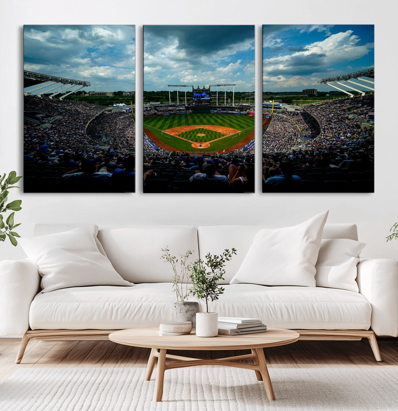 -3-Panel Kauffman Stadium Wall Art Print | Large Kansas City Royals Baseball Canvas Print for Sports